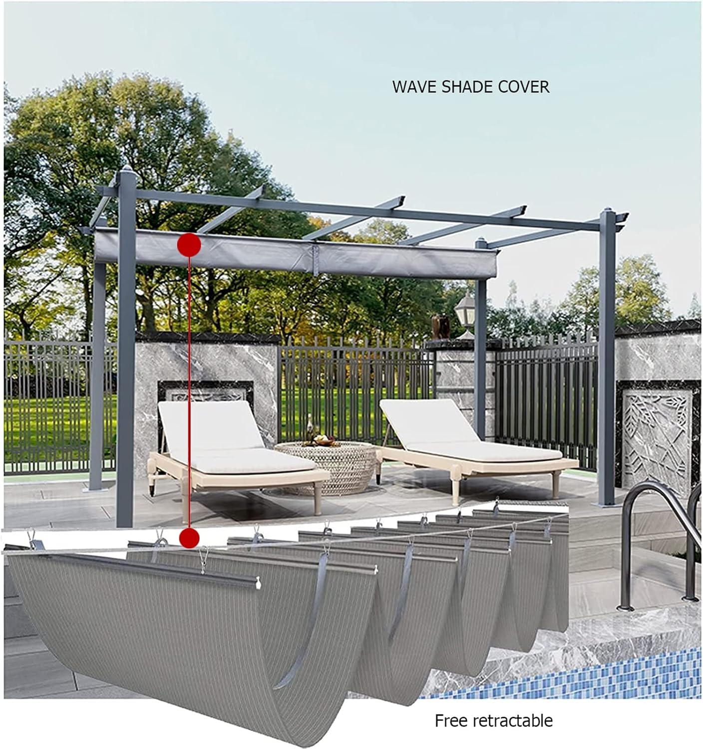 Retractable Wave Shade Sail Canopy Cover for Patio, Deck & Pergola - Removable Awning Replacement (W0.8*L12m/W2.62*L39.37ft)