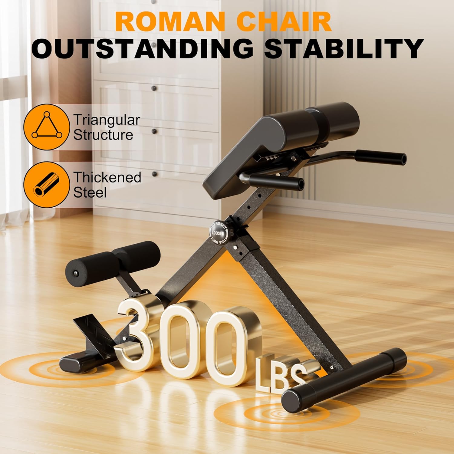 Adjustable Roman Chair, Hyperextension Bench for Strength Training, Core Workouts & Home Gym Exercises,Back Extension Machine for Glutes, Hamstrings & Lower Back