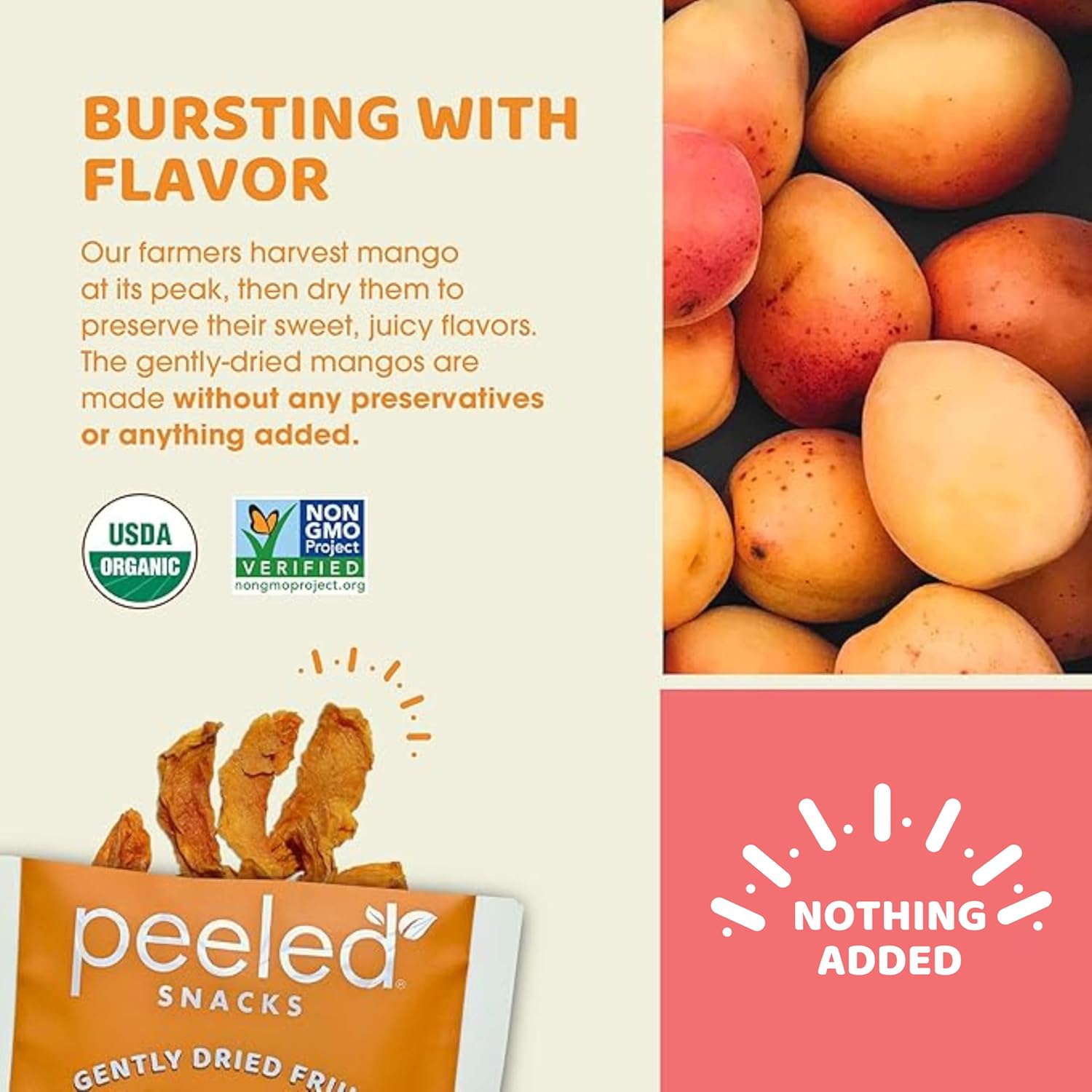 Peeled Snacks Organic Dried Fruit – Healthy, Vegan Snacks for On-the-Go Lunch and More Mango 1 Oz (Pack of 24)