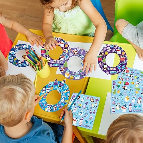 Miniatura 5 de chiazllta 24 piezas de corona de invierno para niños en edad preescolar, kit de manualidades de papel de invierno con varios adhesivos de copo de