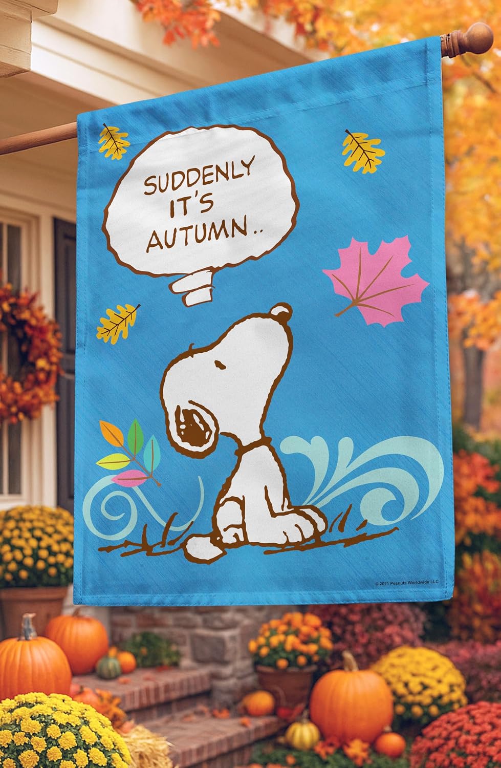 Flagology.com, PEANUTS®, PEANUTS® Suddenly It's Autumn – House Flag 28" x 40", Officially Licensed PEANUTS®, Fall, Autumn