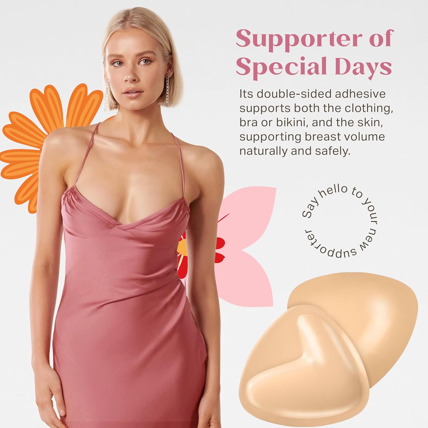 Sticky Bra Push Up, Double Sided Sticky Bra, Adhesive Inserts Push Up, Strapless Bikini Pads for Sports Swimsuit (US, Alpha, Large, Regular, Regular, Standard, Nude) - Image 6