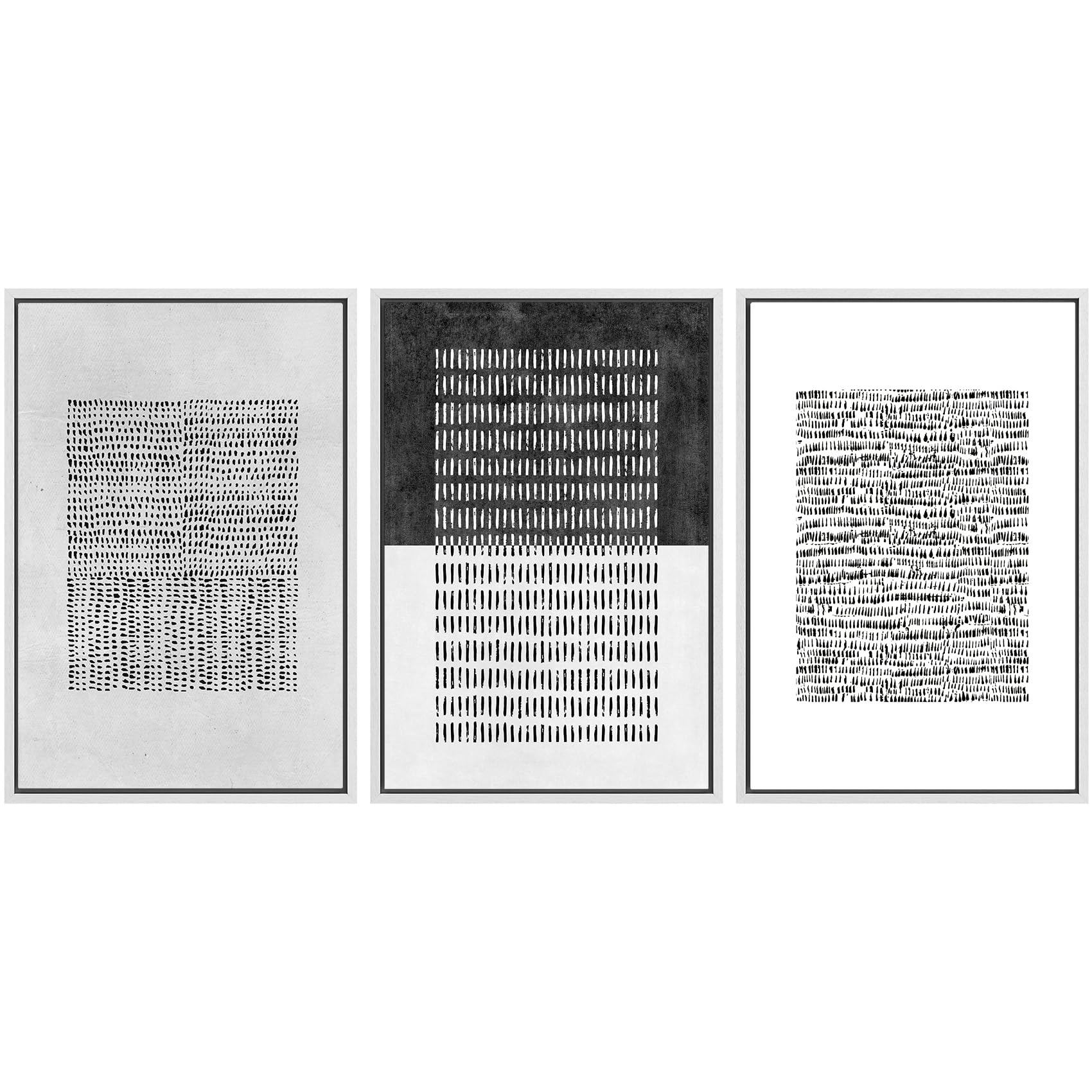 SIGNWIN Framed Canvas Print Wall Art Set Blue White Grunge Geometric Pattern Abstract Shapes Cozy Neutral Decorative Contemporary Minimal for Living Room, Bedroom, Office - 24"x36"x3 Natural — view 63