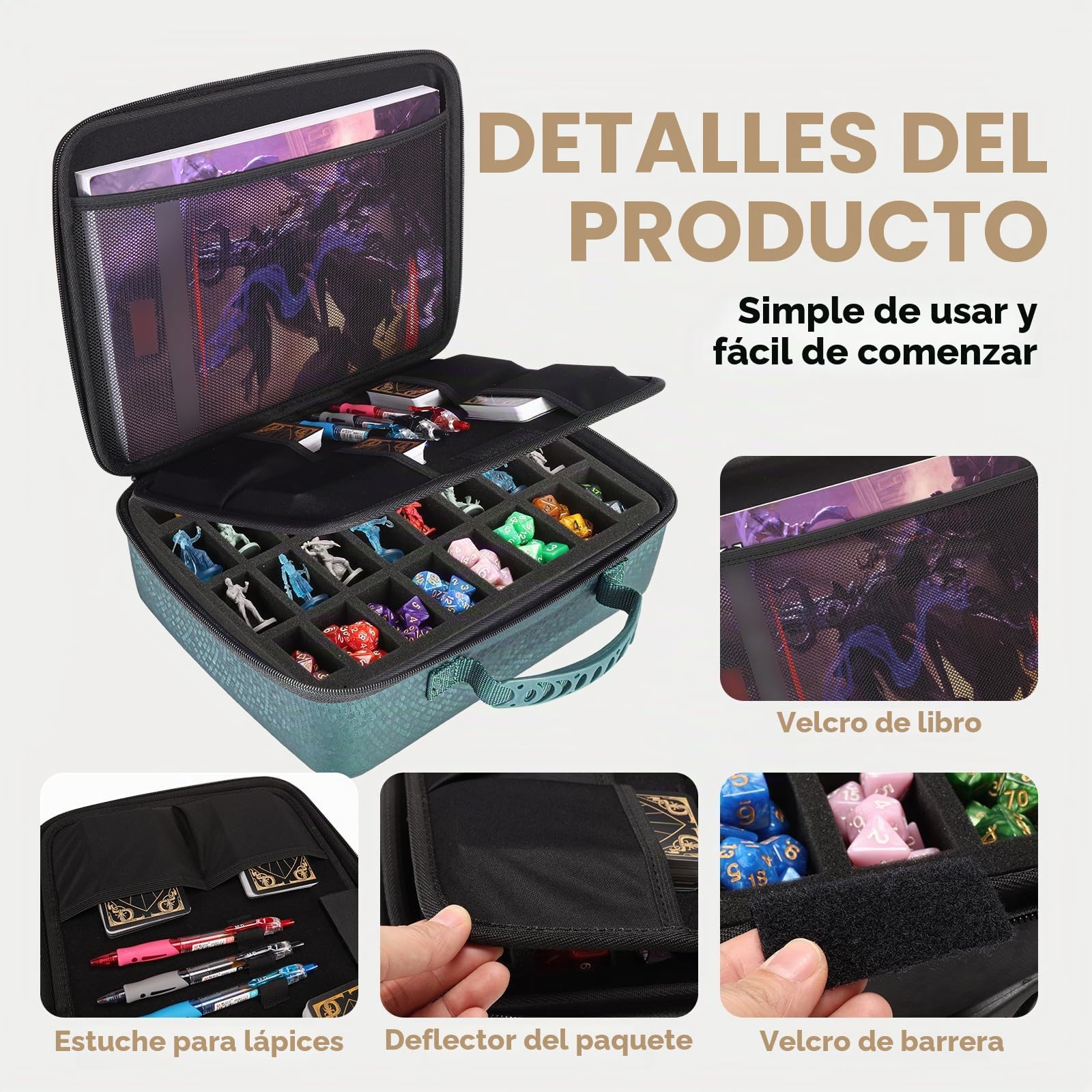 RPG Bolsa de Viaje Compatible con miniaturas de Dungeons and Dragons y 40K Wargames, Maletín de Transporte para Miniaturas, Verde