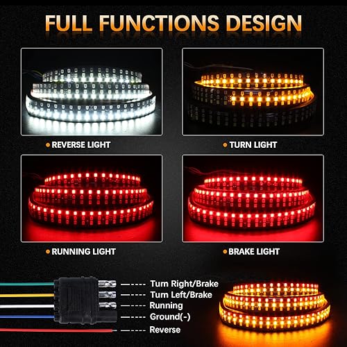 Miniatura 2 de Amexmart Barra de luz LED de 48 pulgadas para puerta trasera de camión de triple fila con luces de freno rojas de marcha atrás ámbar blanco tira de