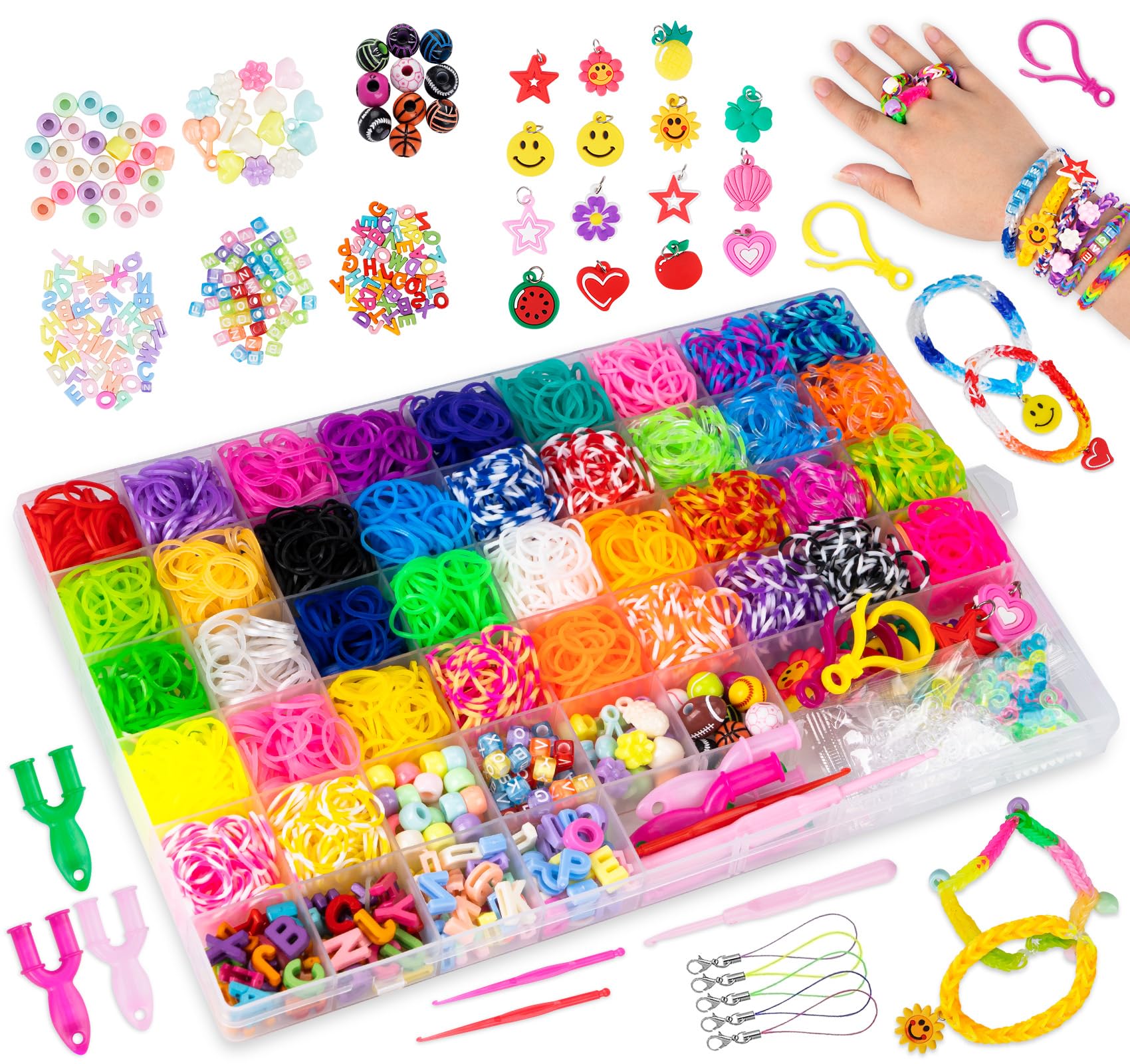BLISSIQUEELoom Band Kit 5000+,38 Colours Loom Rubber Band Bracelet Kit with Clips Charms Bead and Storage Box for DIY Friendship Bracelet Making Kit for Girl,Best Birthday Gift for 6-12 year old Kids
