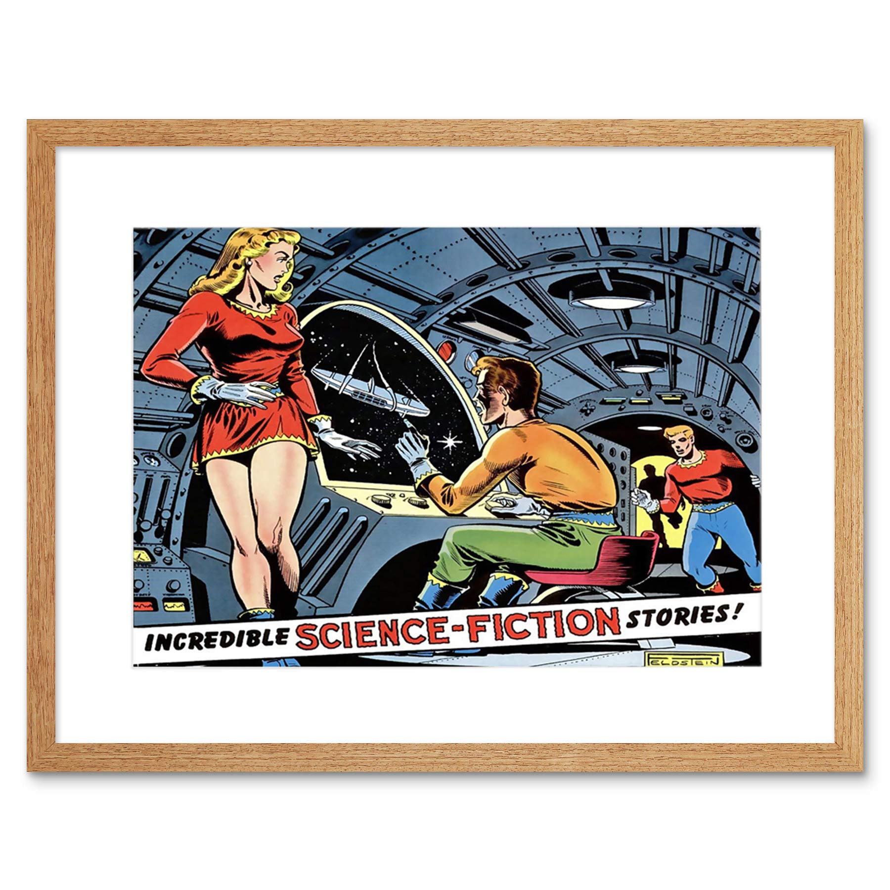 Wee Blue Coo Magazine Cover 1951 Science Fiction Men Woman Spaceship Framed Wall Art Print