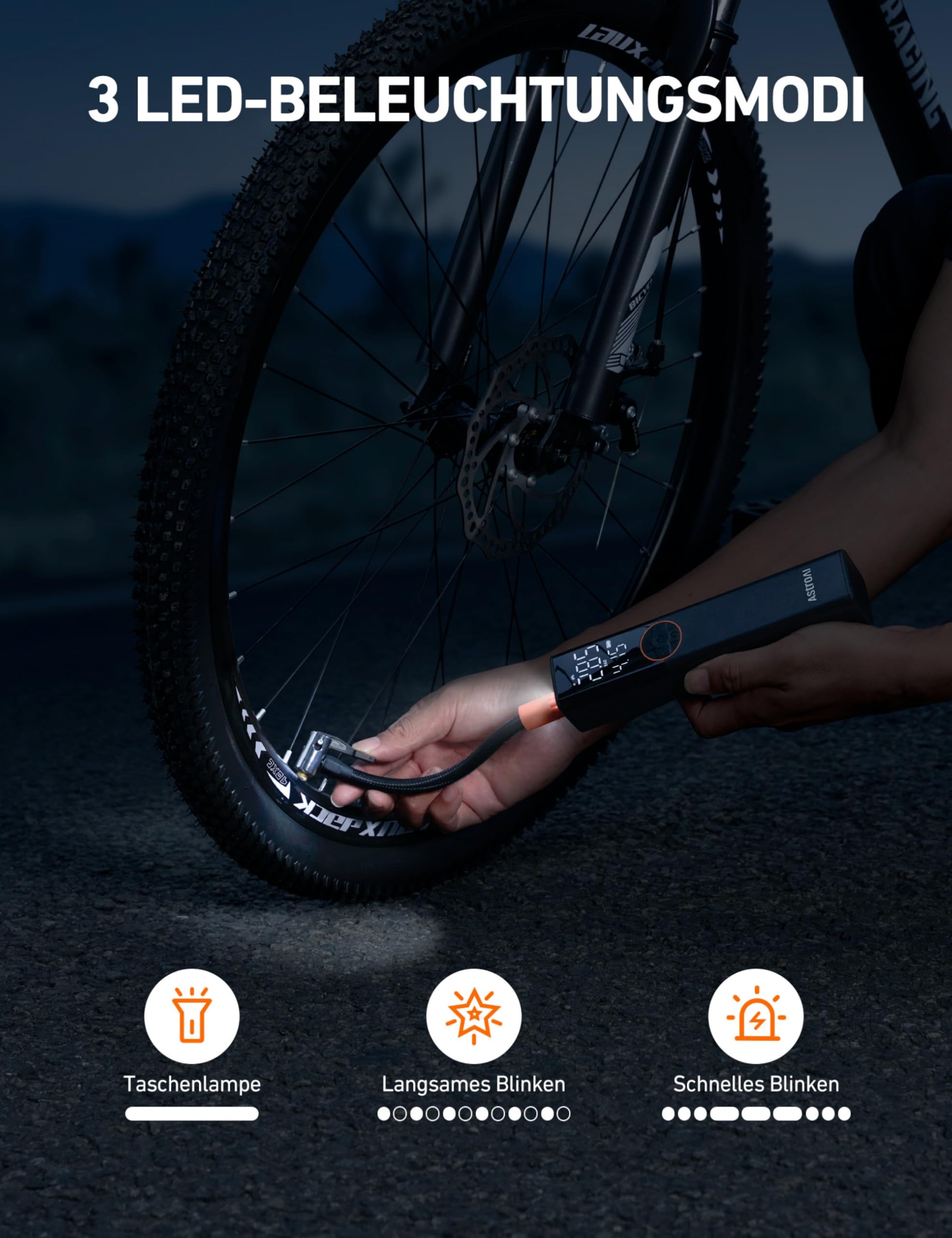 AstroAI Fahrradpumpe Elektrische Luftpumpe, 150PSI Mini Tragbare Akku Fahrradpumpe alle ventile, Hochspannungsmotor Speziell für Fahrrad, Wiederaufladbare für Stadtrad, Rennrad, Mountainbike