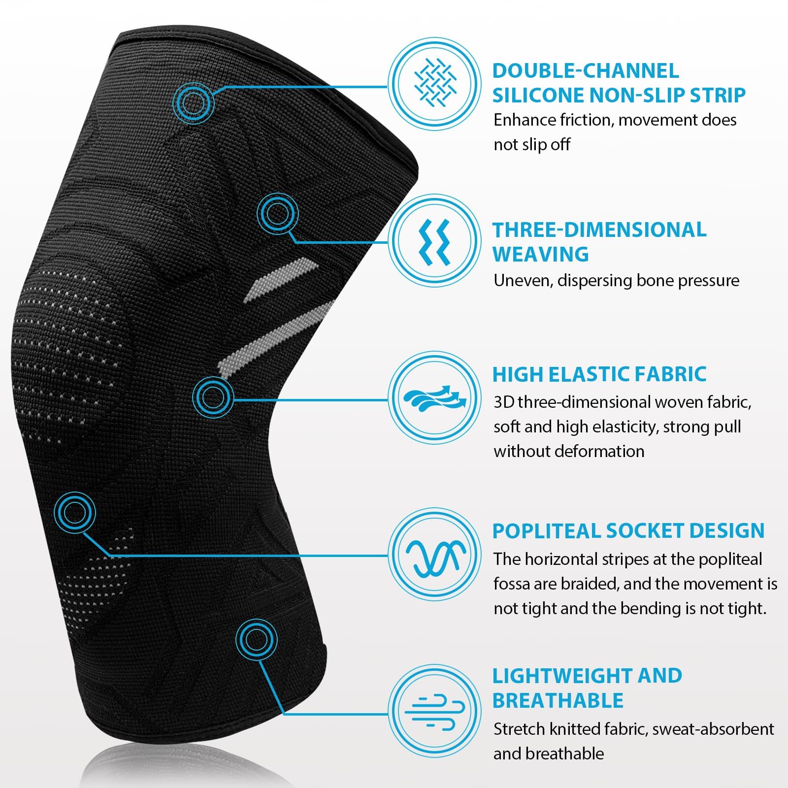 2 Pezzi Ginocchiere Sportive Compressione – Supporto Antiscivolo Per Corsa, Allenamento, Palestra – Uomo/Donna, Taglia M, Nero
