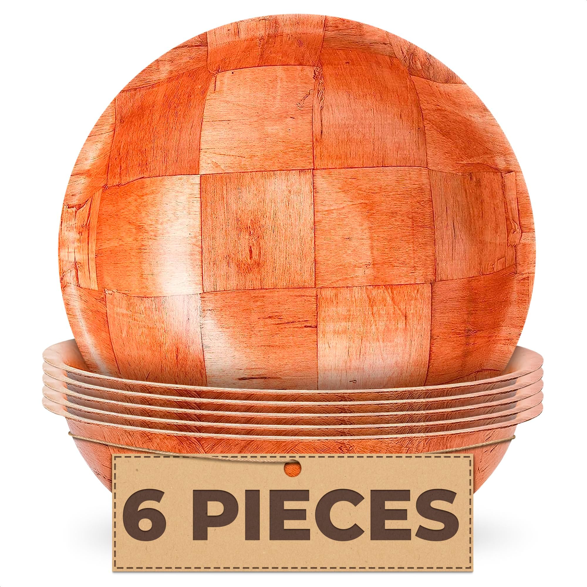6 Pack Wooden Salad Bowls - 8"Wx2"H Holiday Wooden Salad Bowl Set for Pasta, Fruit or Side Dishes, Glossy & Easy to Clean Surface, for Party Dinners, Brunches, Weddings, Great Mothers Day Table Decor