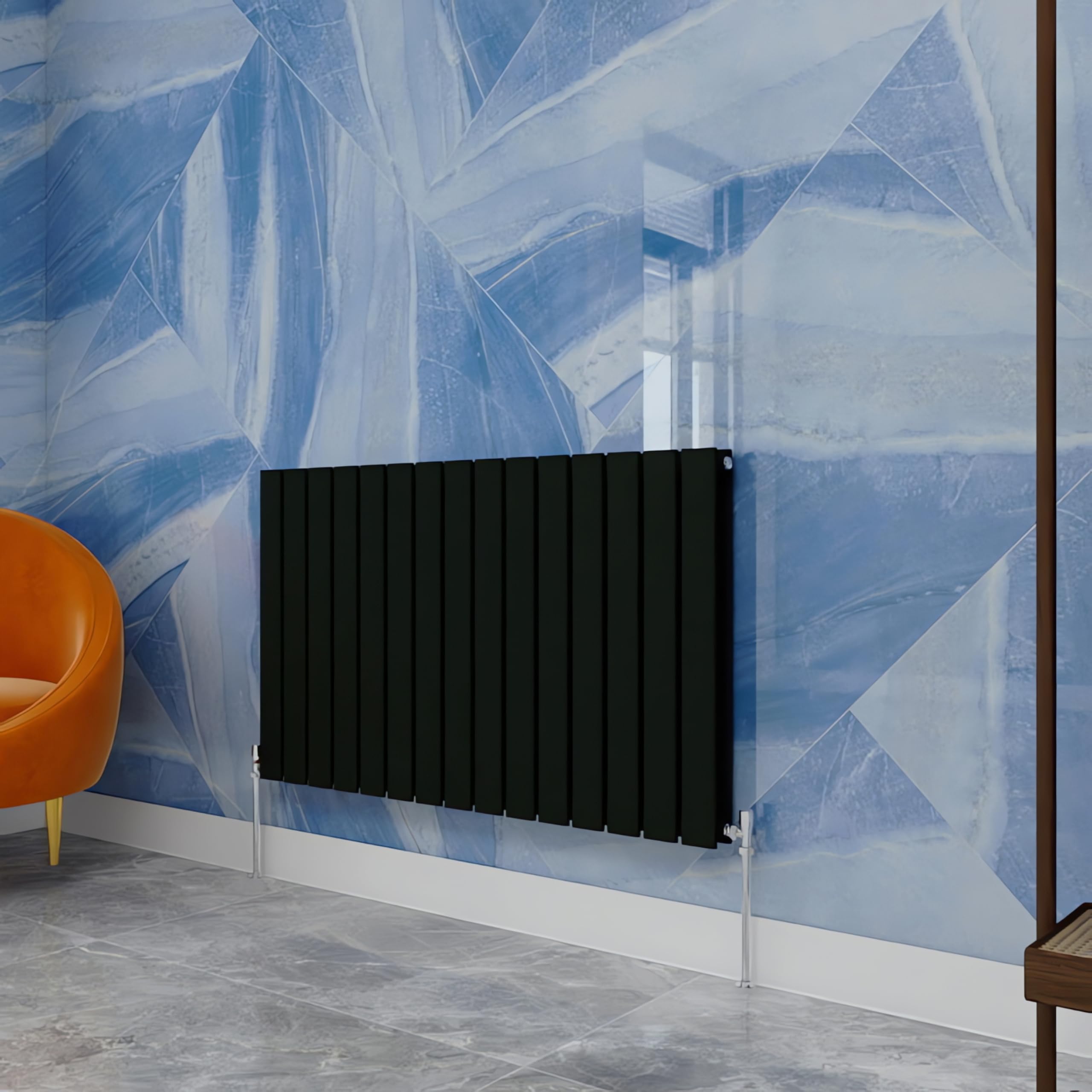 Simple Bathrooms Black Central Heating Radiator,600X1020mm Horizontal Flat Double Panel Column Energy-Efficient For Morden Multi-Scene