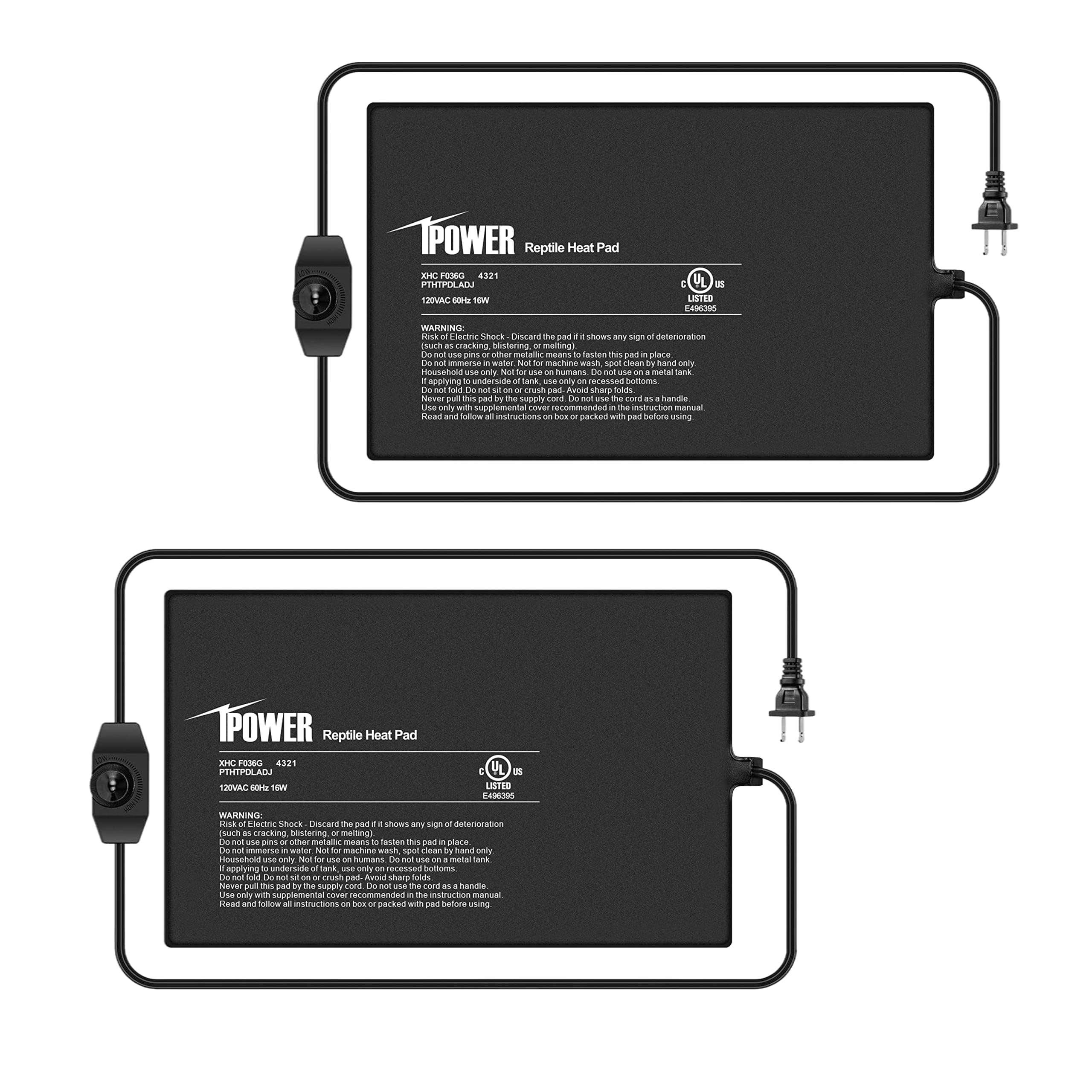 iPower 8x12 Inch Reptile Heating Pad with Adjustable Controller Knob, Under Tank Heater Mat for Turtles, Lizards, Snakes, Amphibians & Small Pets, 2 Pack