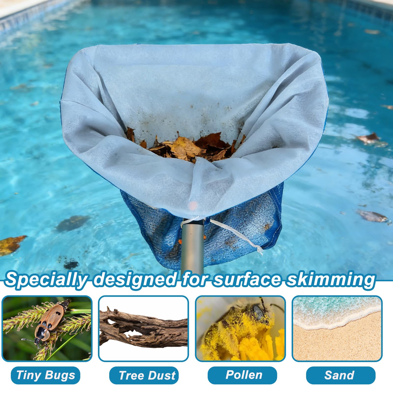 1Pc Ultra Fine Mesh for Pool Skimmer Net Replacement, Swimming Skimmer Insert Adjustable 26x22In Deep Net Leaf Rake Pool Vacuum Bag for Cleaning Spa Ground Pool Hot Tub Sand Pollen Tree Dust Pet Hair — view 3