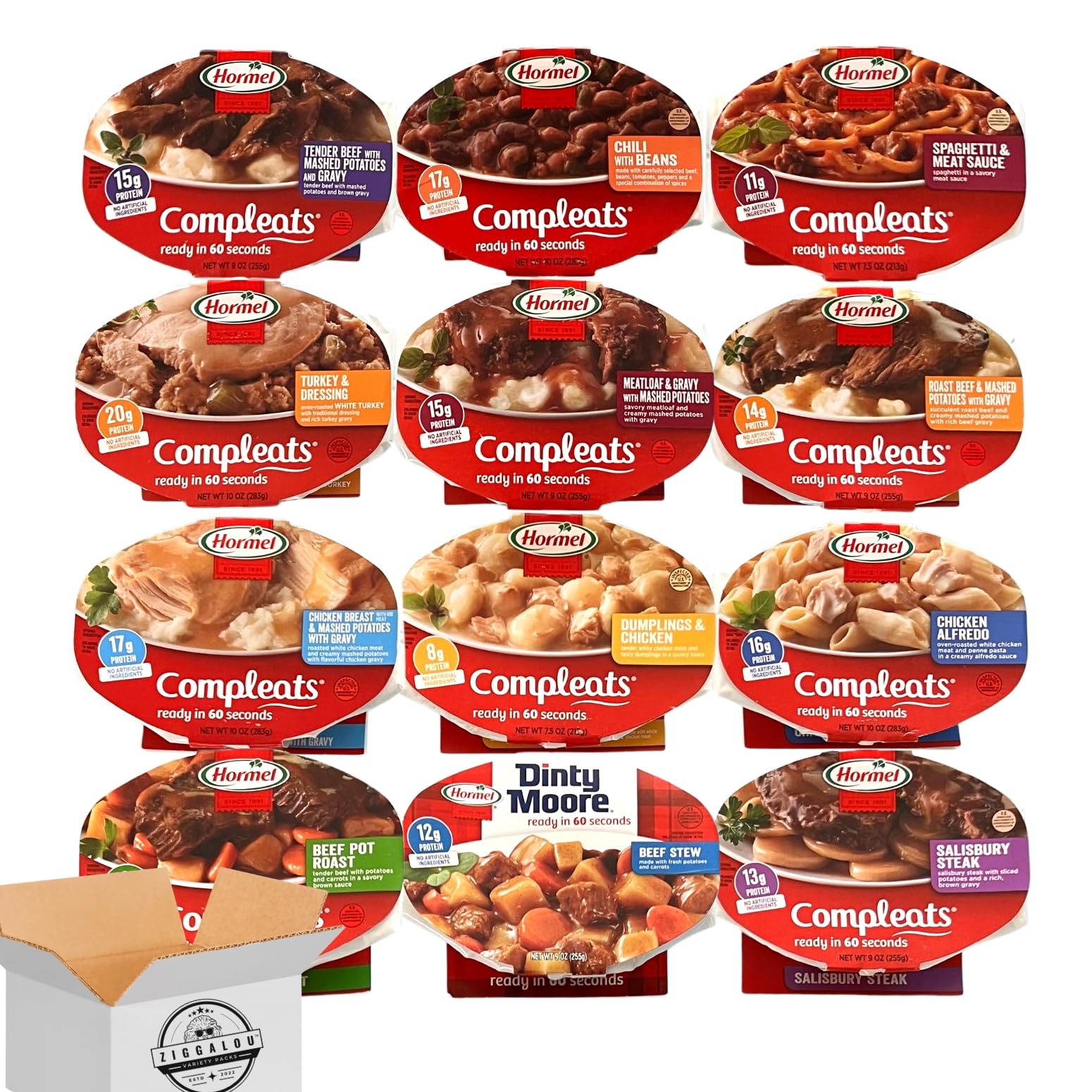 ZIGGALOUVariety Gift Basket Assortment of Hormel Compleats Microwavable Pantry Staple Meals - 12 Flavor (12 Count)