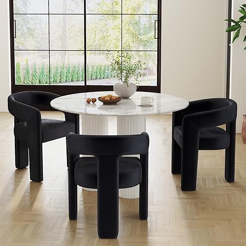 Miniatura 45 de Sillas de Comedor Modernas Tipo Barril Juego de 8, Sillas Laterales de Acento Tapizadas en Terciopelo con Brazos Cómodas Sillas de Tocador de