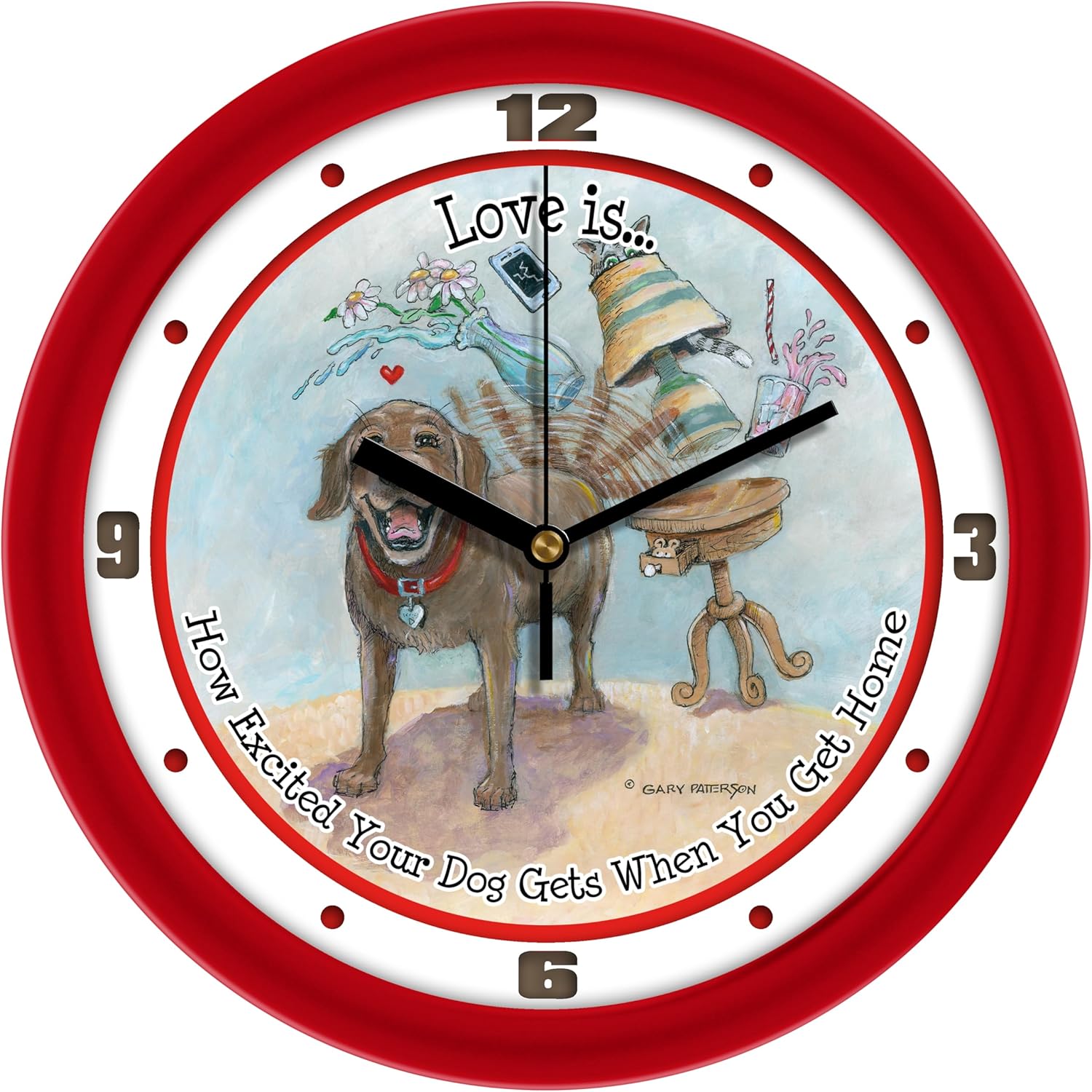 SunTime Funny Cartoon Dog Wall Clock, Art by Gary Patterson, Free Kisses