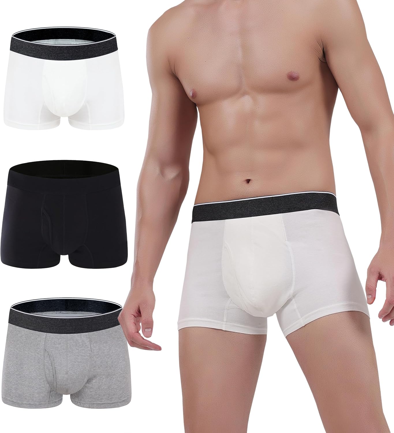 AIRCUTE Men Urine Incontinence Underwear Fly Front Opening Absorbent Leak Proof Boxer Brief for leaks 60 ML 3 Pack