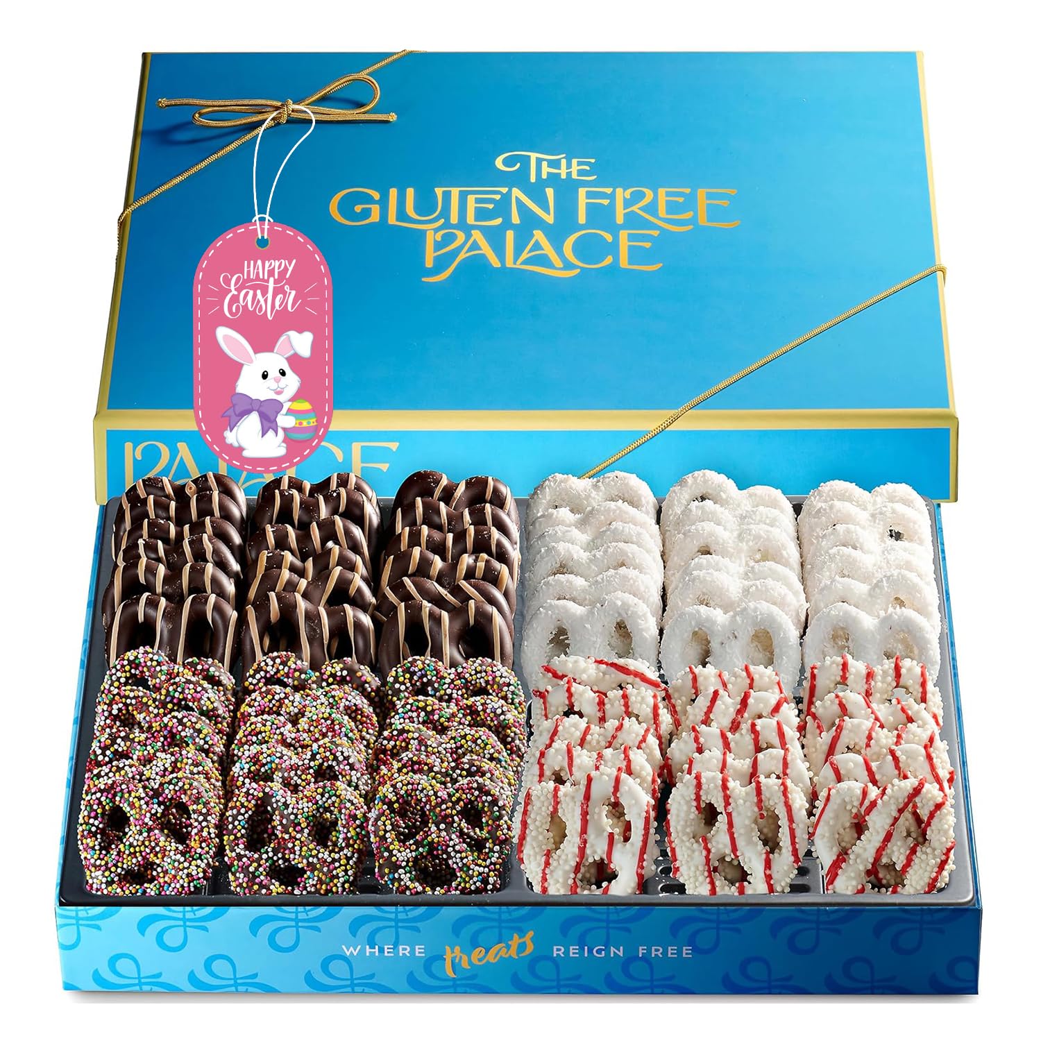 Gluten Free Palace Chocolate Covered Pretzels Gift Box – Gluten Free Easter Chocolate Pretzels Gift – Sweet & Salty Easter Treat Basket for Him & Her (4 Flavors)