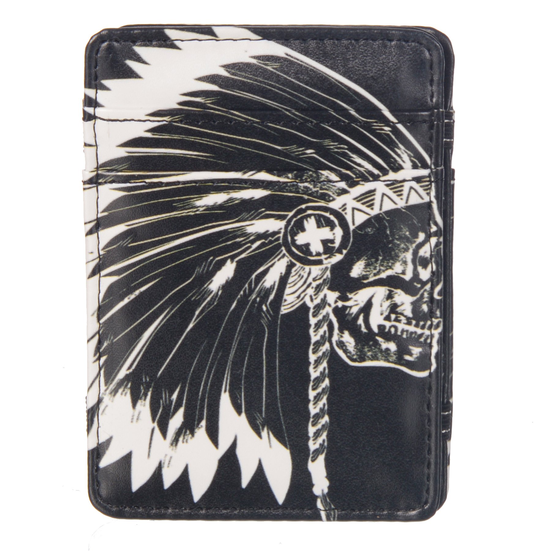 Shag Wear Men's Premium Faux Leather Classic Retro Printed Bifold Magic Trick Wallet (Indian Head)