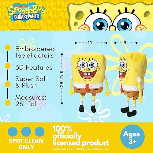 Miniatura 2 de Franco Collectibles - Almohada de peluche súper suave para niños y adultos, diseño de Bob Esponja, talla única, (Producto oficial con licencia)