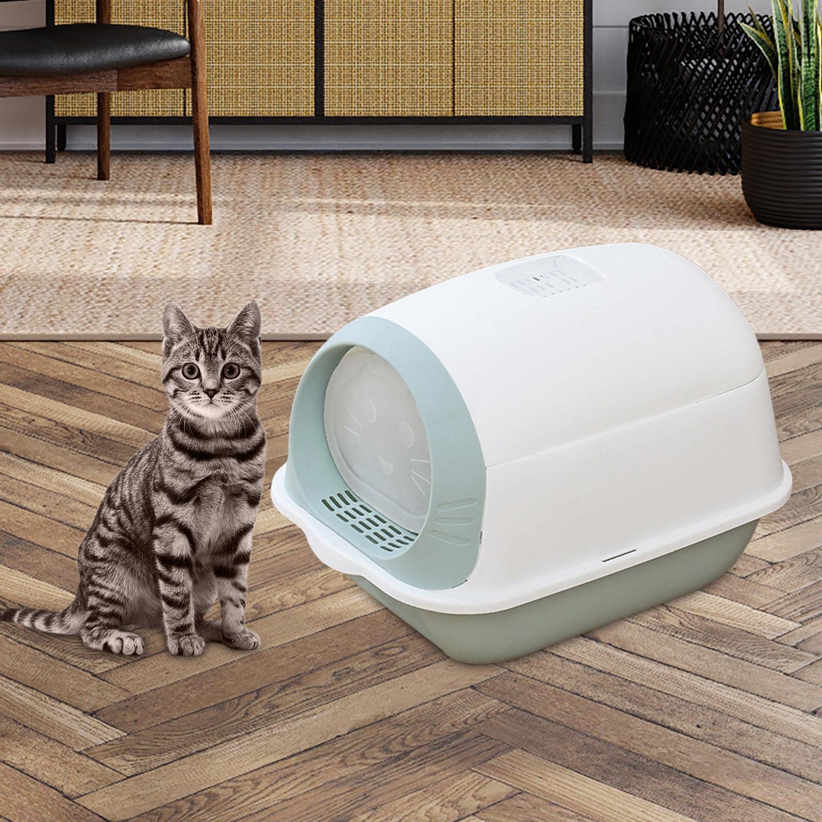 Arenero Cerrado para Gatos, Bandeja de Arena Incorporada con Pala, Bandeja de Aseo, Fácil Limpieza, Contenedor a Prueba de Salpicaduras, Apto para P