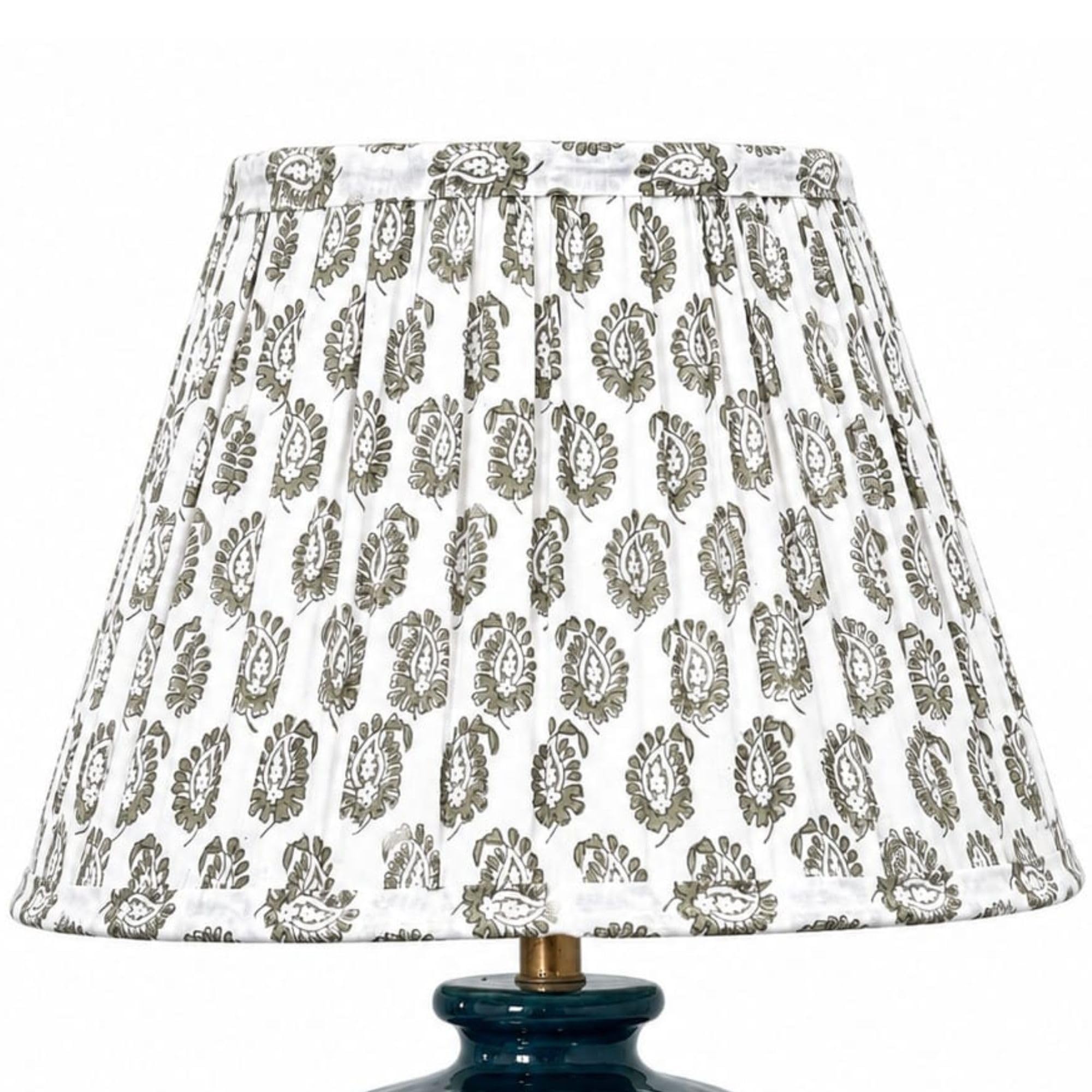 PALM TREE VanRekha Handcrafted Pleated Paisley Cotton Lampshade | Ivory & Olive Grey | Premium Fabric Table Lamp Shade | Tapered Empire Design | 17 x 30 x 21 cm-image-28