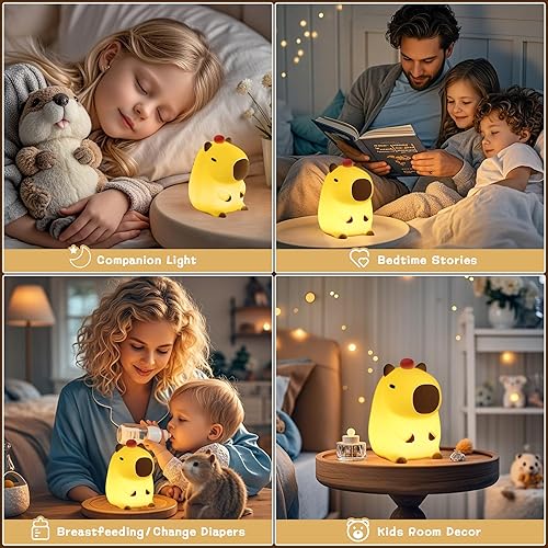 Miniatura 6 de FAMIDUO Mandarina Capybara - Luz nocturna LED blanda novedosa de animales, luz nocturna de 2 niveles regulable para lactancia materna, lámpara