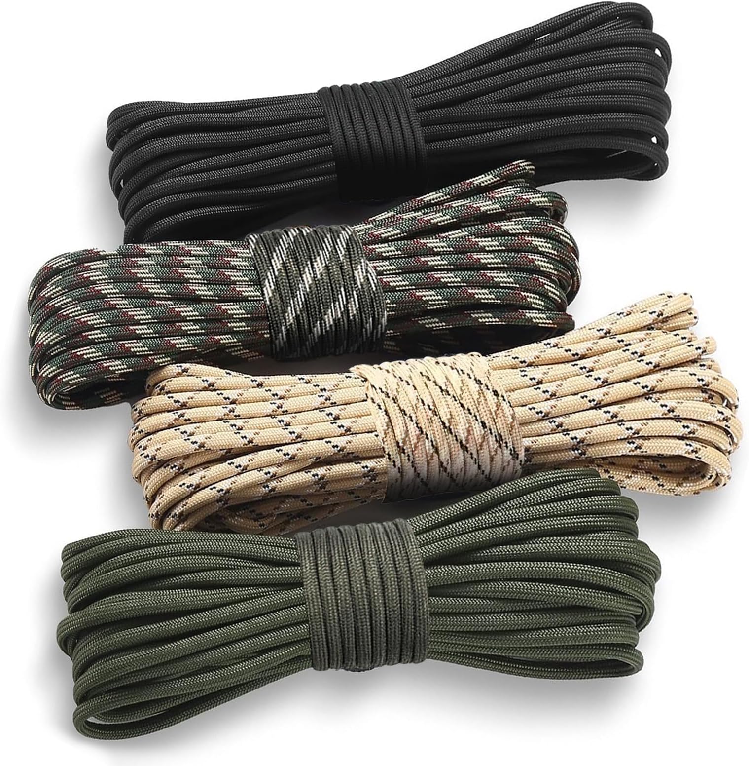 FINEASY 4 PCS Paracord 550, 60m Utility Paracord Bracelet Kit, 4mm Parachute Climbing Rope Black Nylon Rope, 7 Strands Type III Military Equipment Cord for Camping, Survival, Dog Collar and Keychain