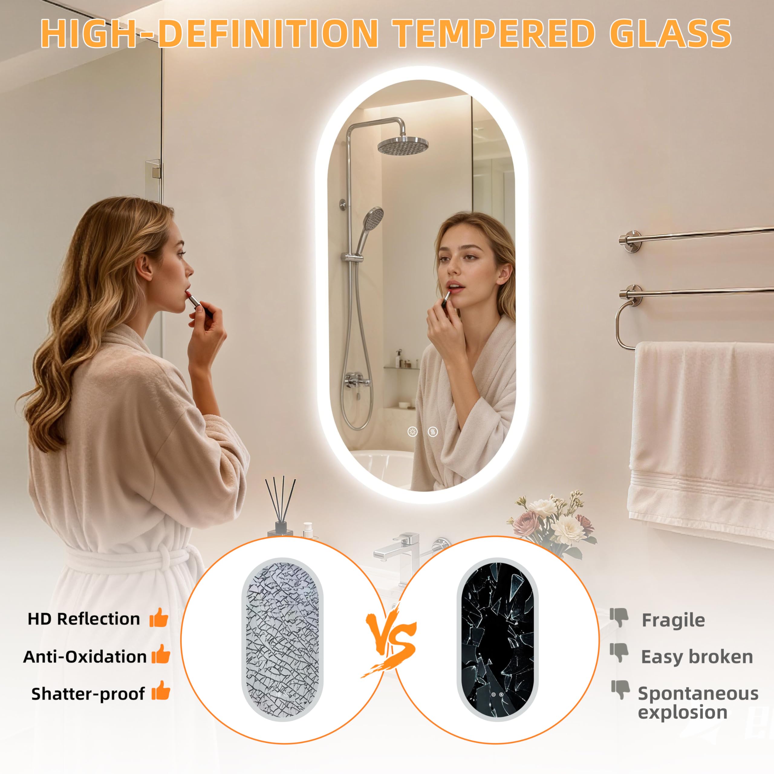 LUVODI Espejo Baño con Luz Led Ovalado 100 x 50 cm Espejos de Baño Antivaho con Luz Retroiluminado Regulable Espejo Moderno Inteligente con 2 Interruptor Tactil Función de Memoria y Impermeable IP66