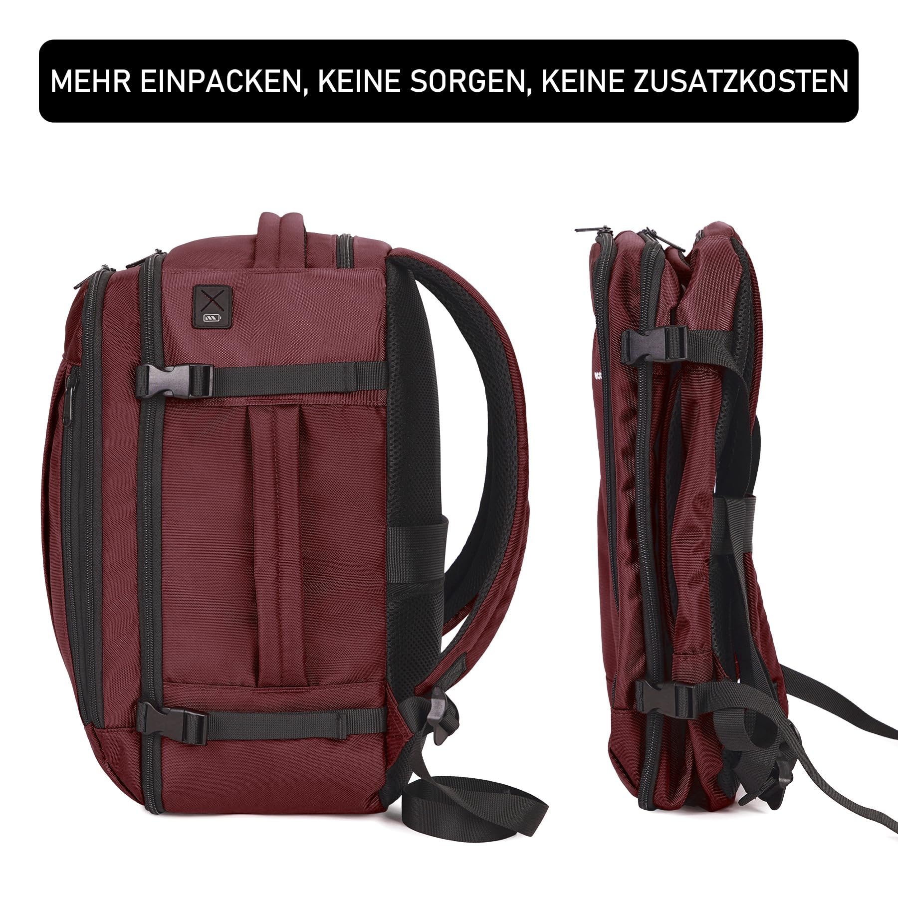 ECOHUB 30L Zaino Bagaglio a Mano, Zaino Easyjet 45x36x20, Sottosedil Zaino da Viaggio Aereo con 13 Tasche, PET Riciclato Grande Borsa da Cabina da Cabina per Uomo Donna, Brevettato(Rosso)