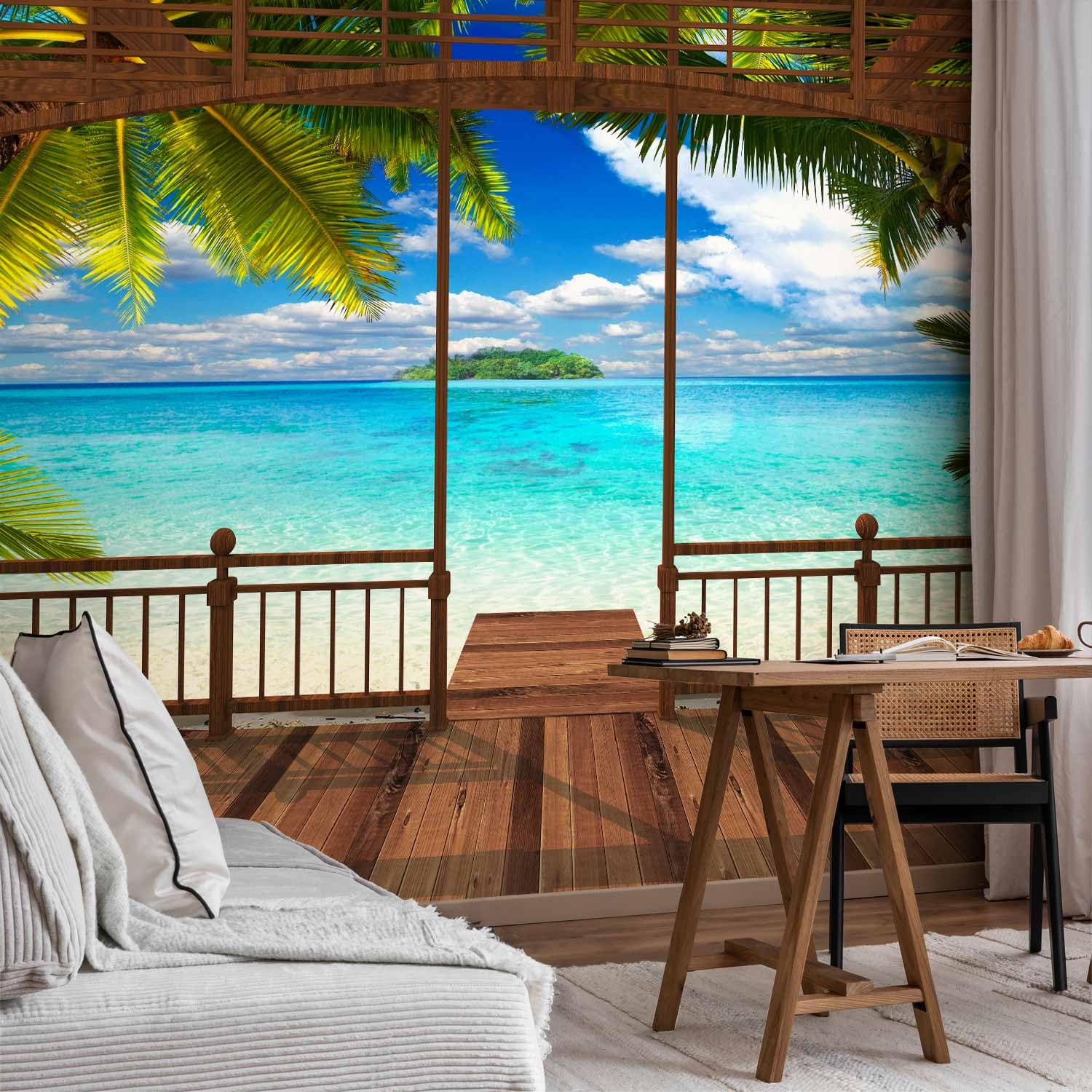 murando - Papier peint panoramique paysage 400x280 cm - Revêtement mural - Décoration salon - Design moderne - Architecture bois mer palmiers paysage plage plantes texture c-C-0099-a-a