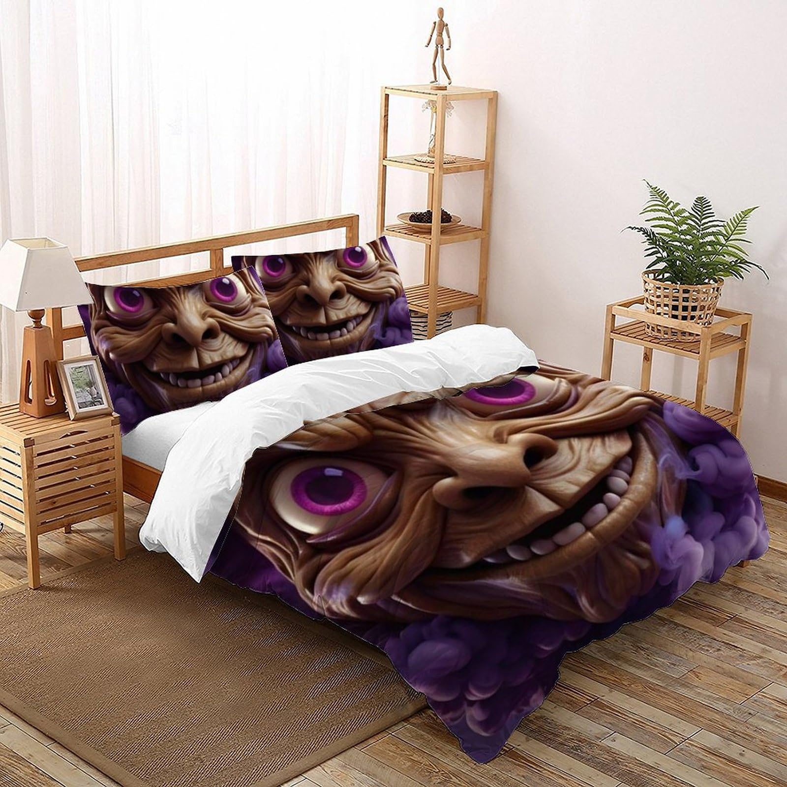 Parure Grimace Violette : housse de couette zippée anti-glissement pour lit double