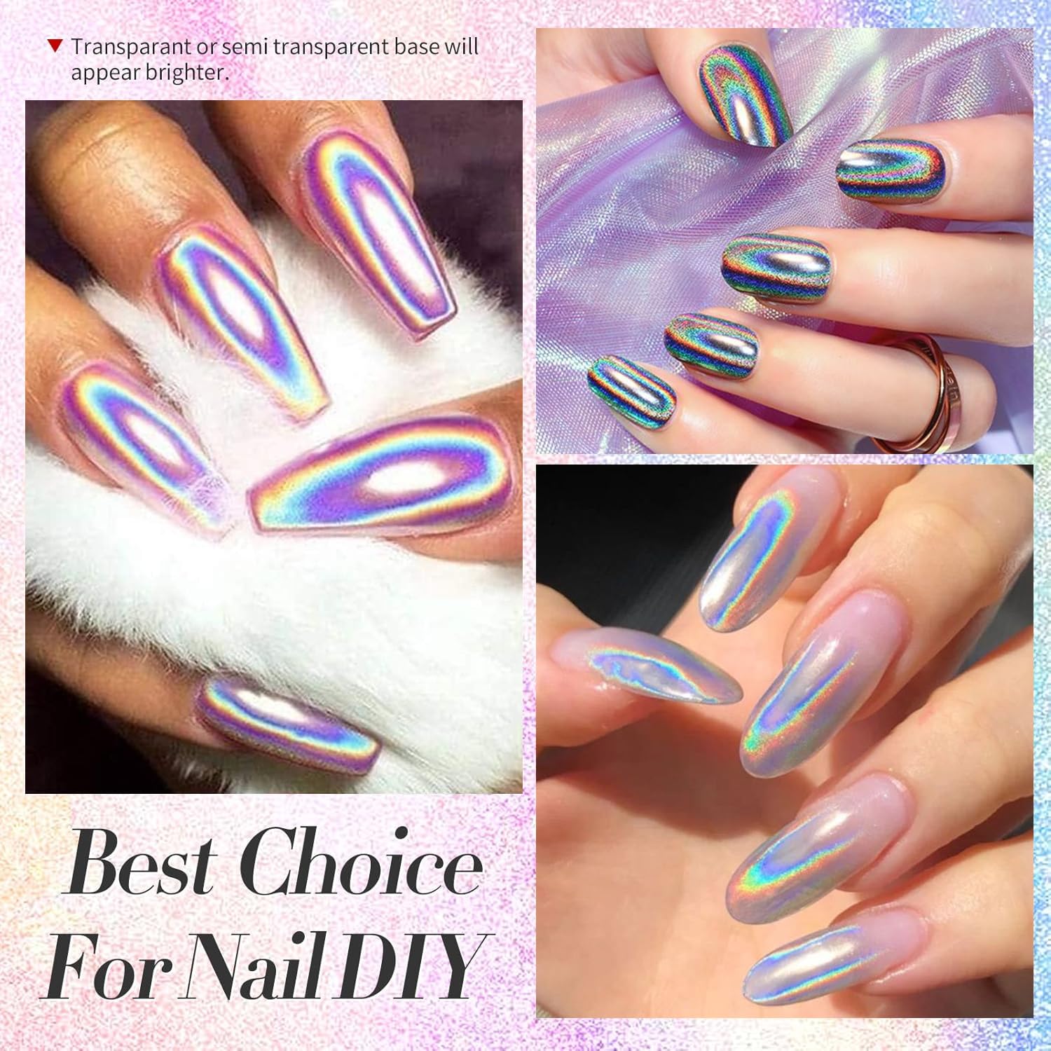 BISHENGYF Holographic Chrome Nail Powder, 1g Mirror Laser Effect Iridescent Holo Nail Chrome Powder - Image 4