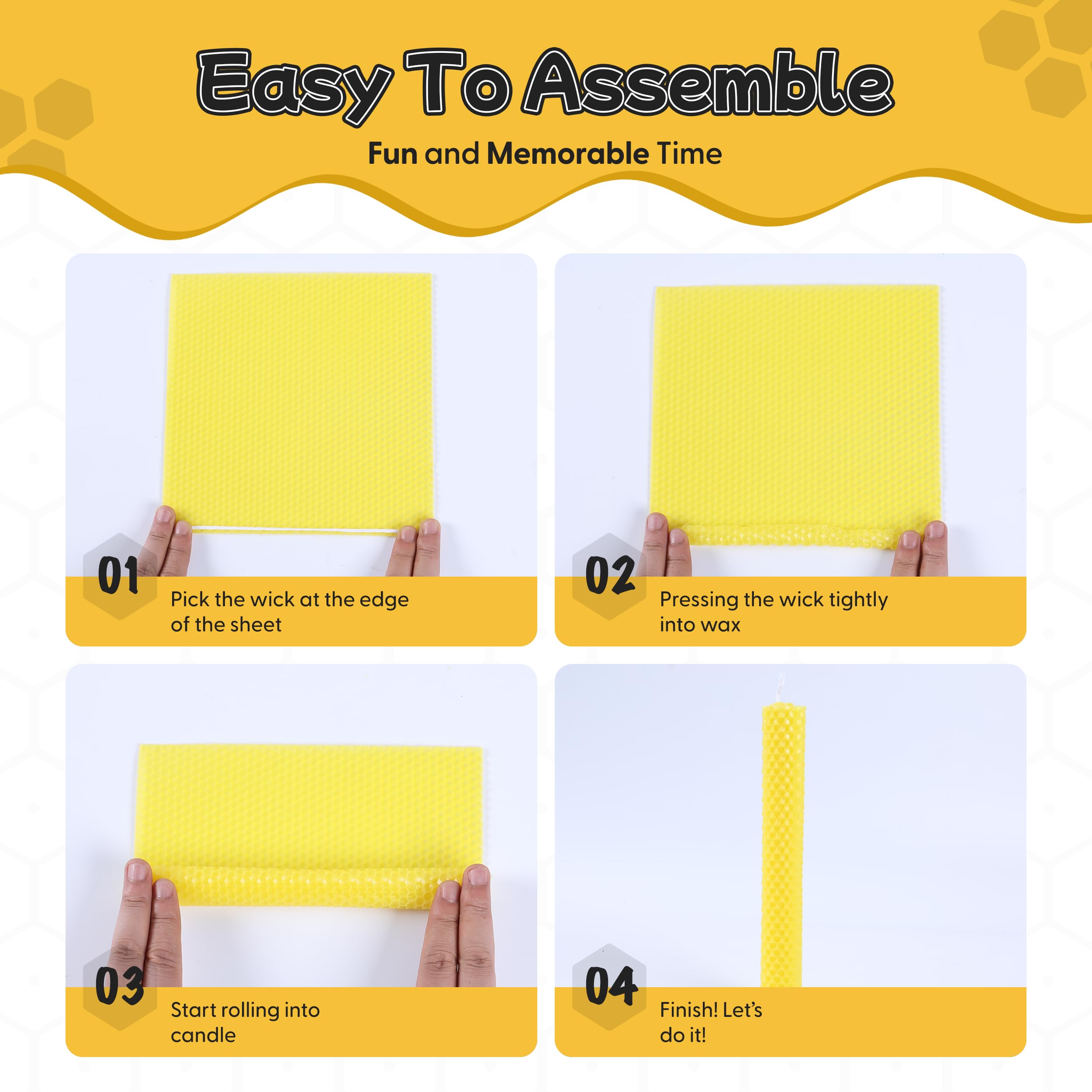 Beeswax Candle Making Kit for Kids & Adults- 12 Colorful 8x8 Inch 100% Pure Beeswax Sheets, Natural Honey Smell, DIY Kit - Image 7