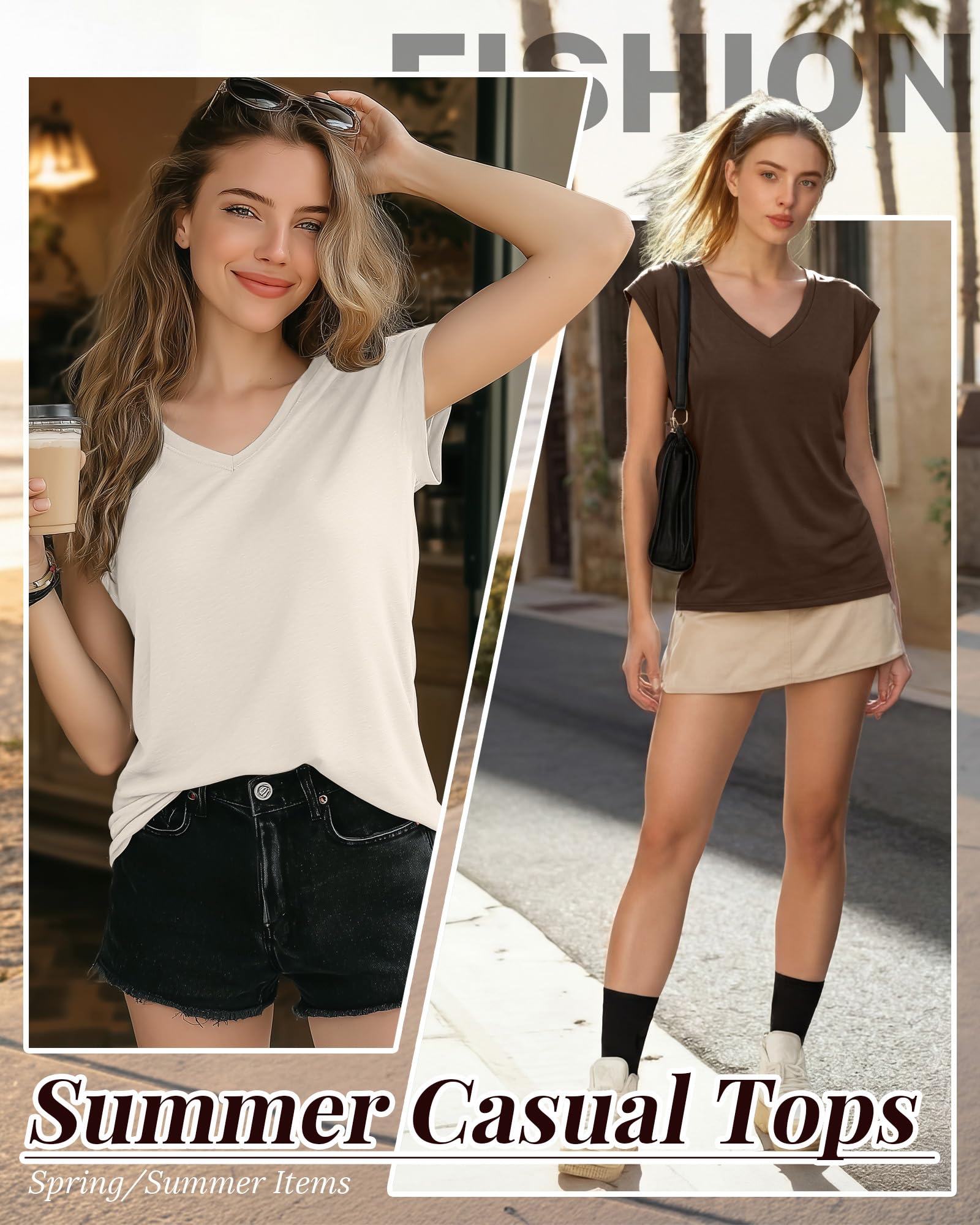 Geyoga Confezione da 3 T-Shirt da Donna con Scollo a V, Maniche a Cappuccio, Top Estivi Casual e Magliette Basic a Maniche Corte