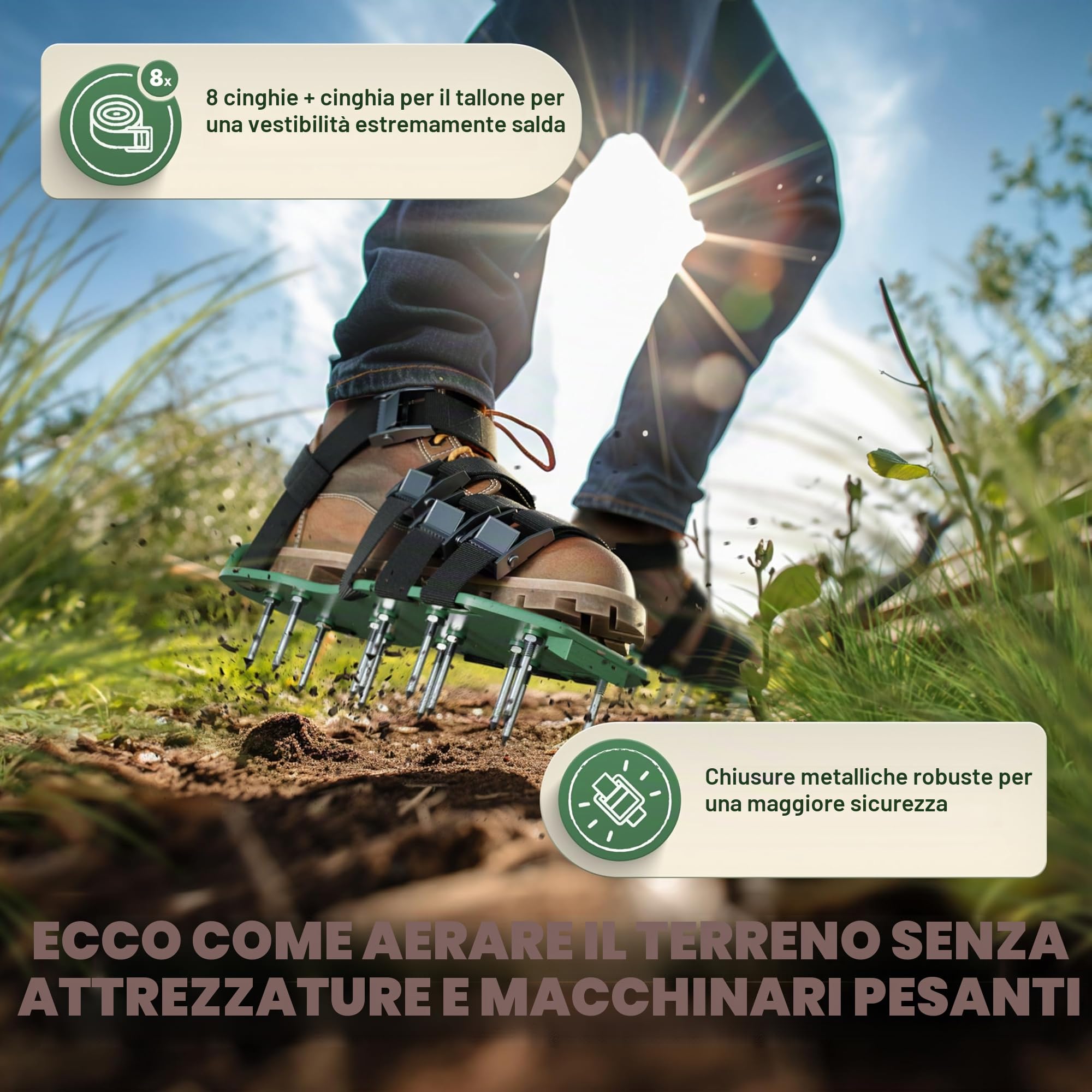 LAINFELD Aeratore per prato | Scarpe per unghie con chiodi corti e lunghi | Aeratore per prato con 4 cinghie | scarificatore per prati | Aerifizzatori scarpe da giardino