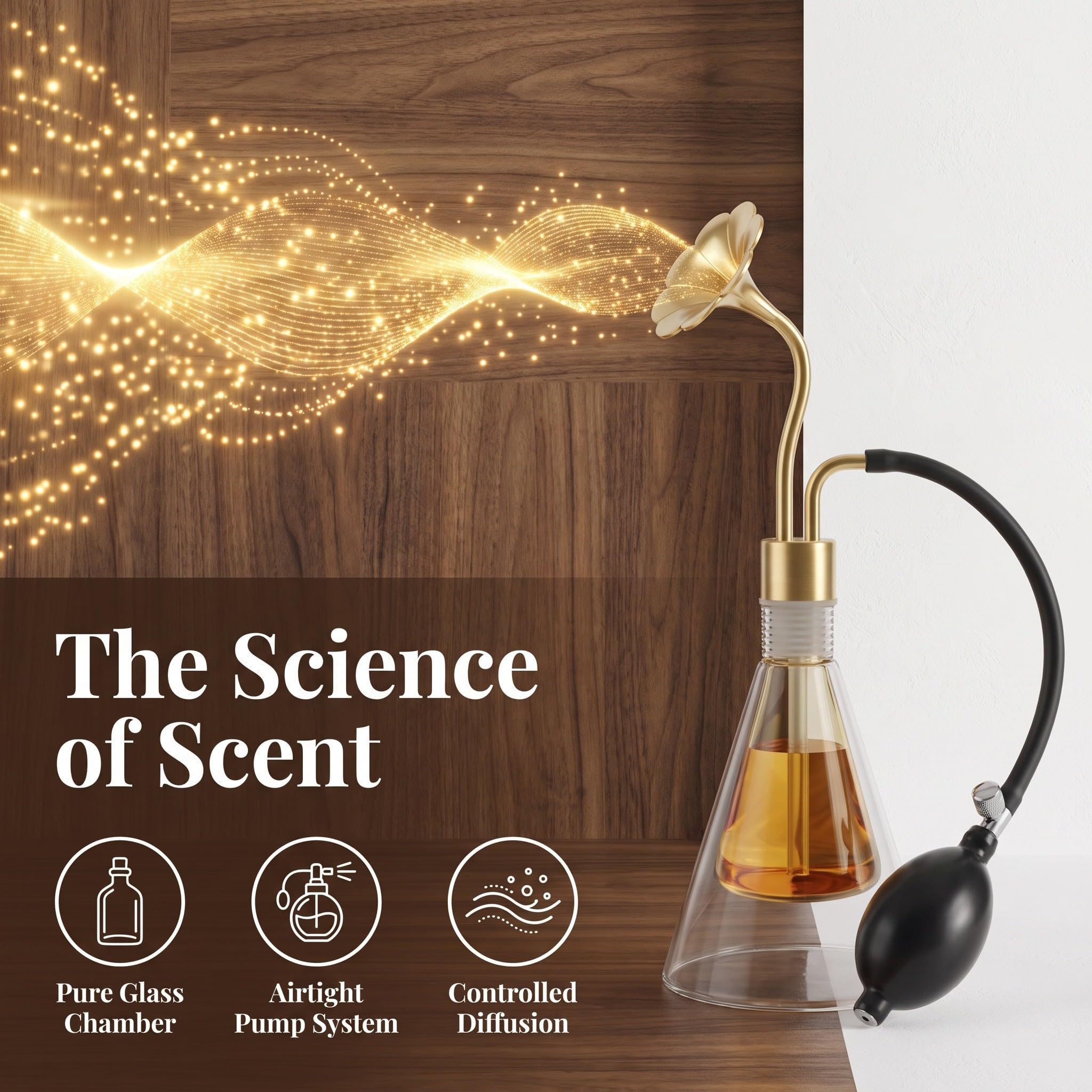 Szklany Atomizer Do Olejków Eterycznych z Długą Pompką i Złotym Kwiatowym Dekorem Wielofunkcyjny Rozpylacz Zapachów Do Testowania Perfum i Aromaterapii Salonie i Domu