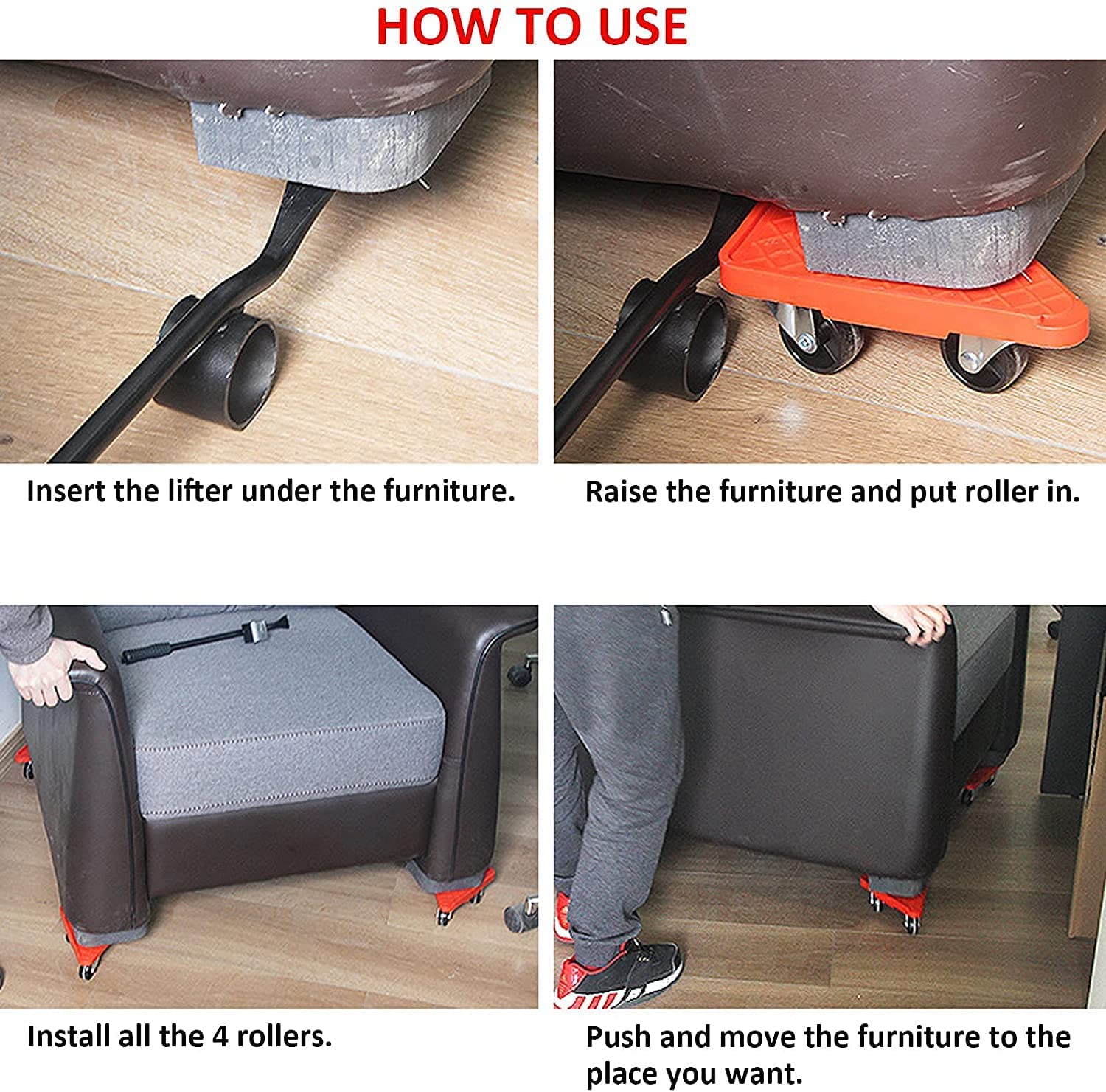 Strumenti Di Spostamento Del Rullo Pesante Della Mobilia,Kit Di Guide Per Mobili Sollevatore Per Mobili,Pad Girevoli A 360 Gradi,Set Di Attrezzi Per Sollevatori Di Mobili Per Divani E Fri(Color:Black)
