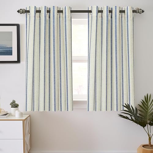 Vista 23 de DriftAway - Cortinas de mezcla de lino estilo granja opacas de 96 pulgadas de largo para dormitorio, cortinas de lino con rayas verticales Gris