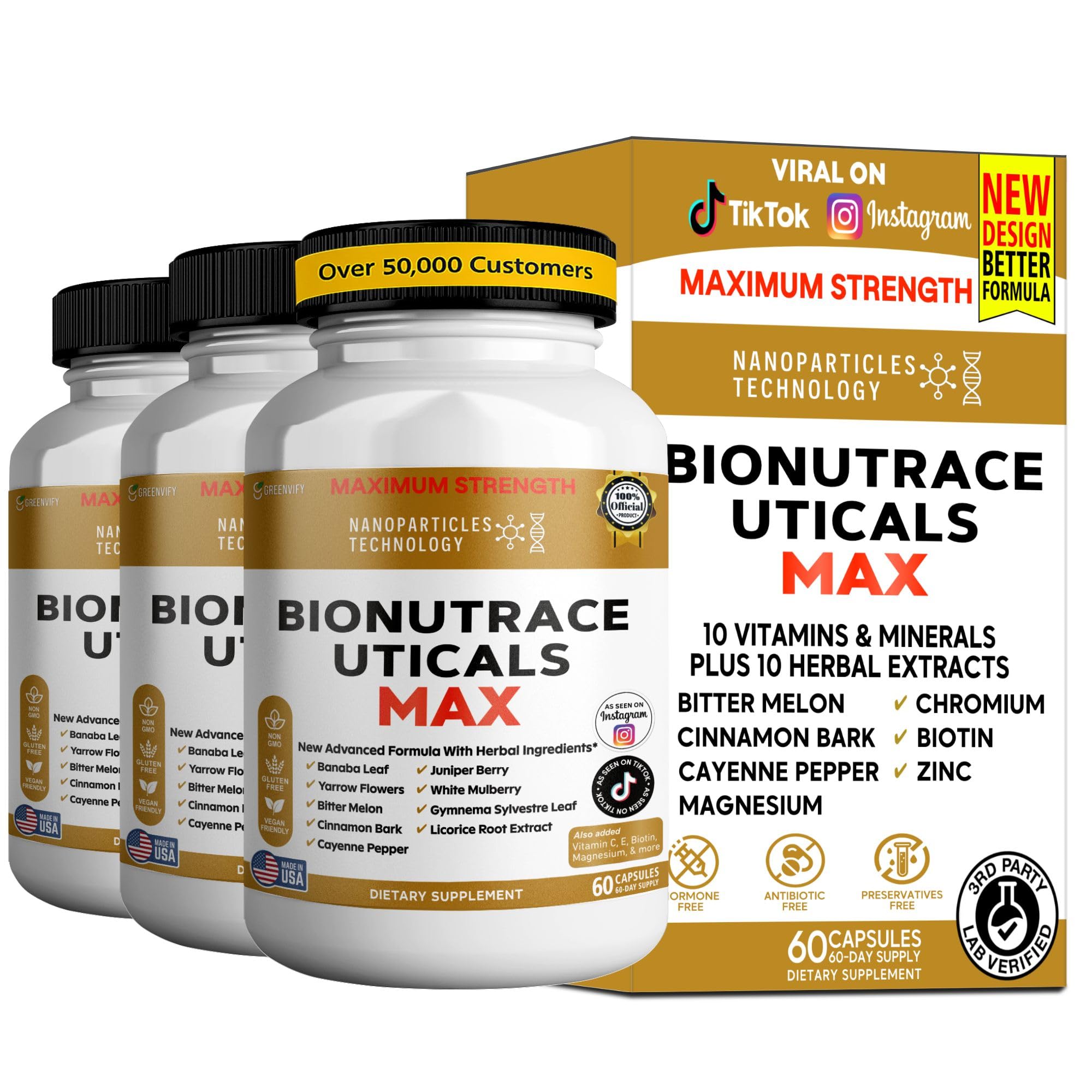 BioNutrace Uticals MAX Dietary Supplement, Herbal Formula, 60 Capsules, with Cinnamon Bark, Bitter Melon, Gymnema Sylvestre (1)