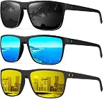 HENGOSEN Sunglasses for Men, Polarized Rectangle Sunglasses with lightweight frame Mens Sun Glasses 3 Pack UV Protection