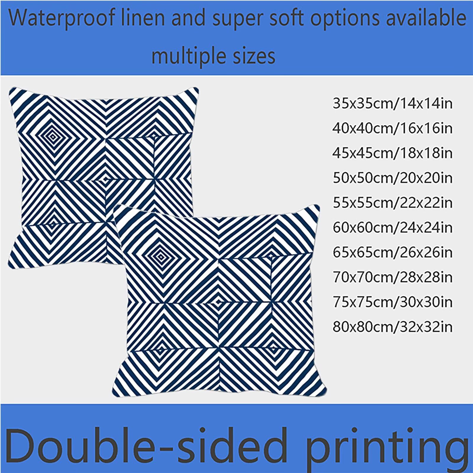 Kissenbezug 60x60 cm Geometrie 4er Set Sofakissen Superweichem Doppelnähten Versteckter Reißverschluss Blau Outdoor Kissen Leinen gelten für Auto Terrassen-Gartenbank Wohndeko Schlafzimmer Sofa H-Q