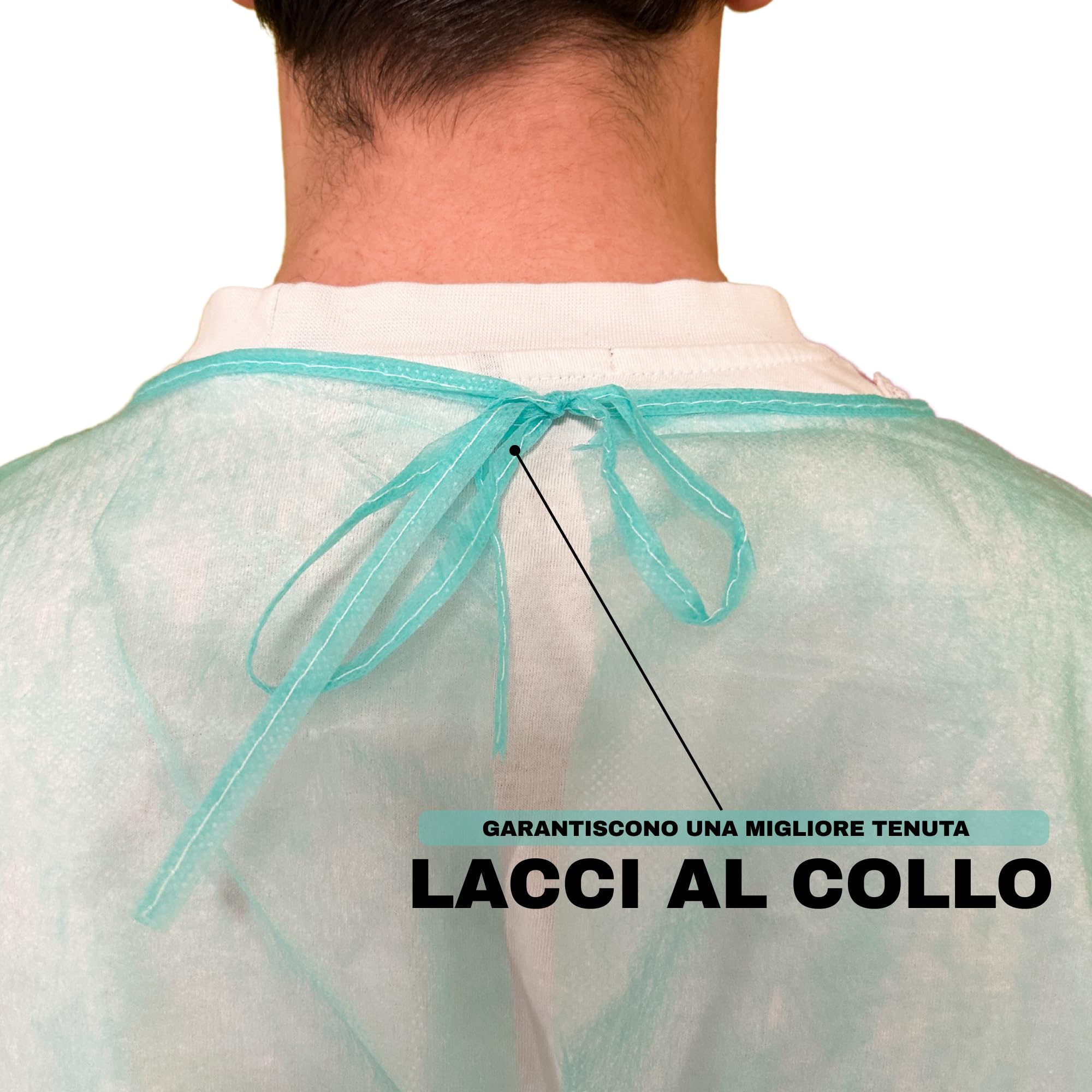 Camice monouso NON sterile TNT verde con polsini in cotone usa e getta x20pz