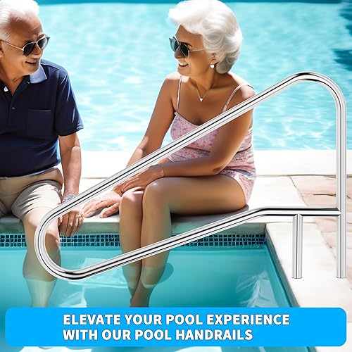 Miniatura 7 de ECOTRIC Pasamanos de piscina Riel de escalera de piscina 49-38 "X35-38 304 de acero inoxidable montado en cubierta cruzada soporte 300Lbs capacidad