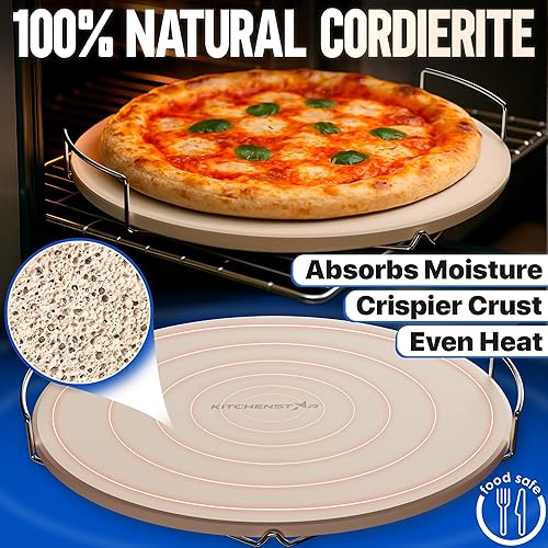 Miniatura 16 de KitchenStar Piedra para pizza de 15 x 12 pulgadas para horno y parrilla de barbacoa con asas, rectangular, 5/8 pulgadas de grosor, cordierita