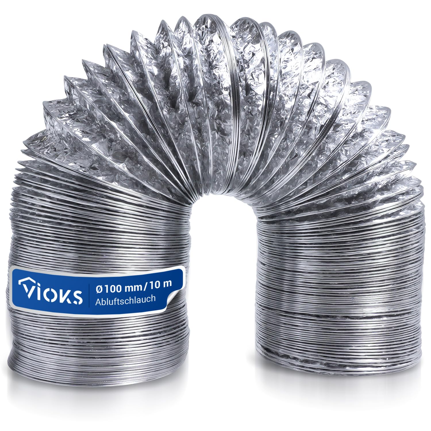VIOKS 10m Alu Flexrohr 100mm Schlauch für 100erR Luftführungssysteme - Abluftschlauch Klimagerät 10m / Trockner Schlauch 100mm / Abluftrohr Dunstabzugshaube/Klima Rohr Flexibel