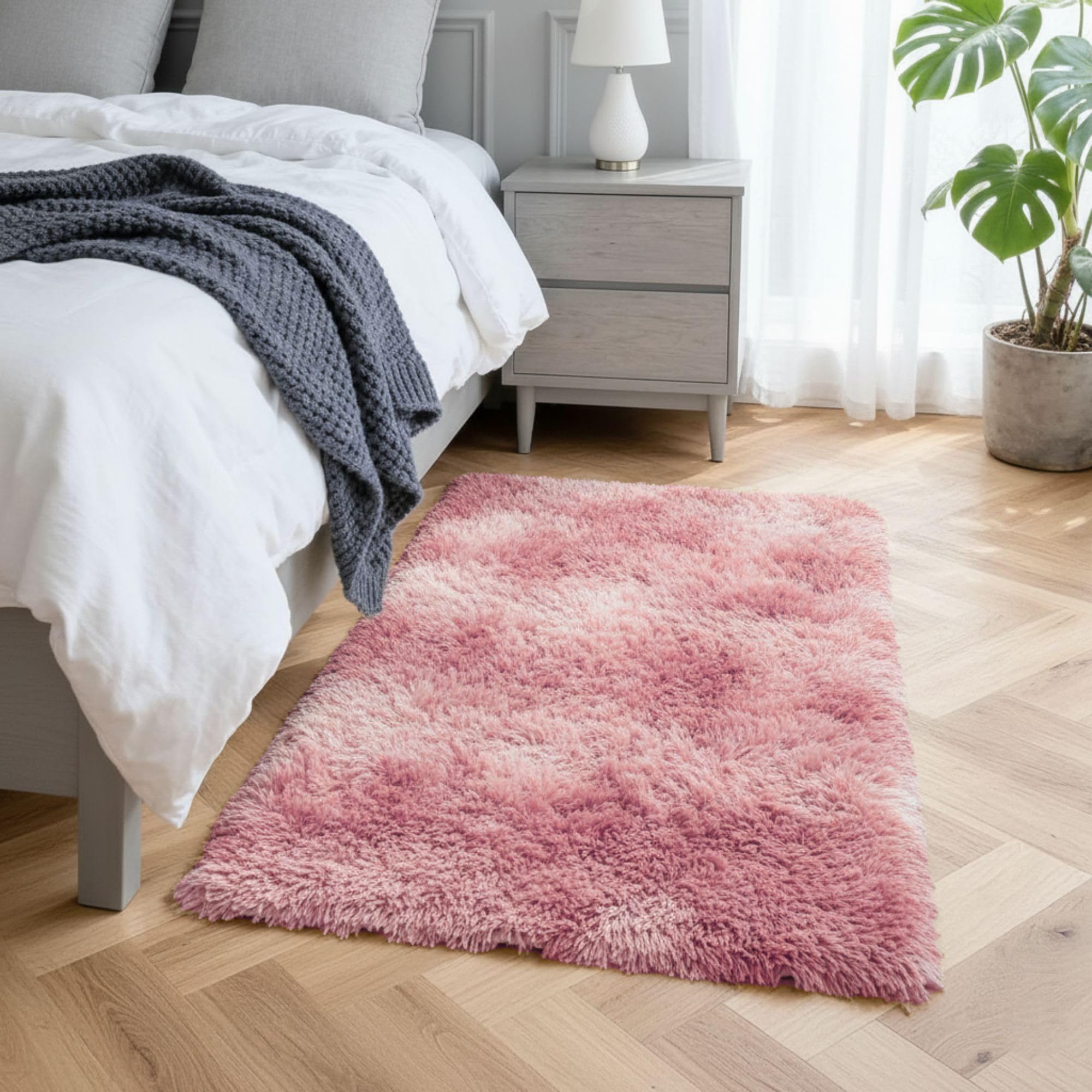 Hafaa Fluffy Shaggy Rugs Living Room Tie-Dye Pink Lilac 60x110 cm, Soft Thick Pile Carpet Bedroom, Non Slip Small Bedside Rug for Kids Nursery Room Non-Shedding
