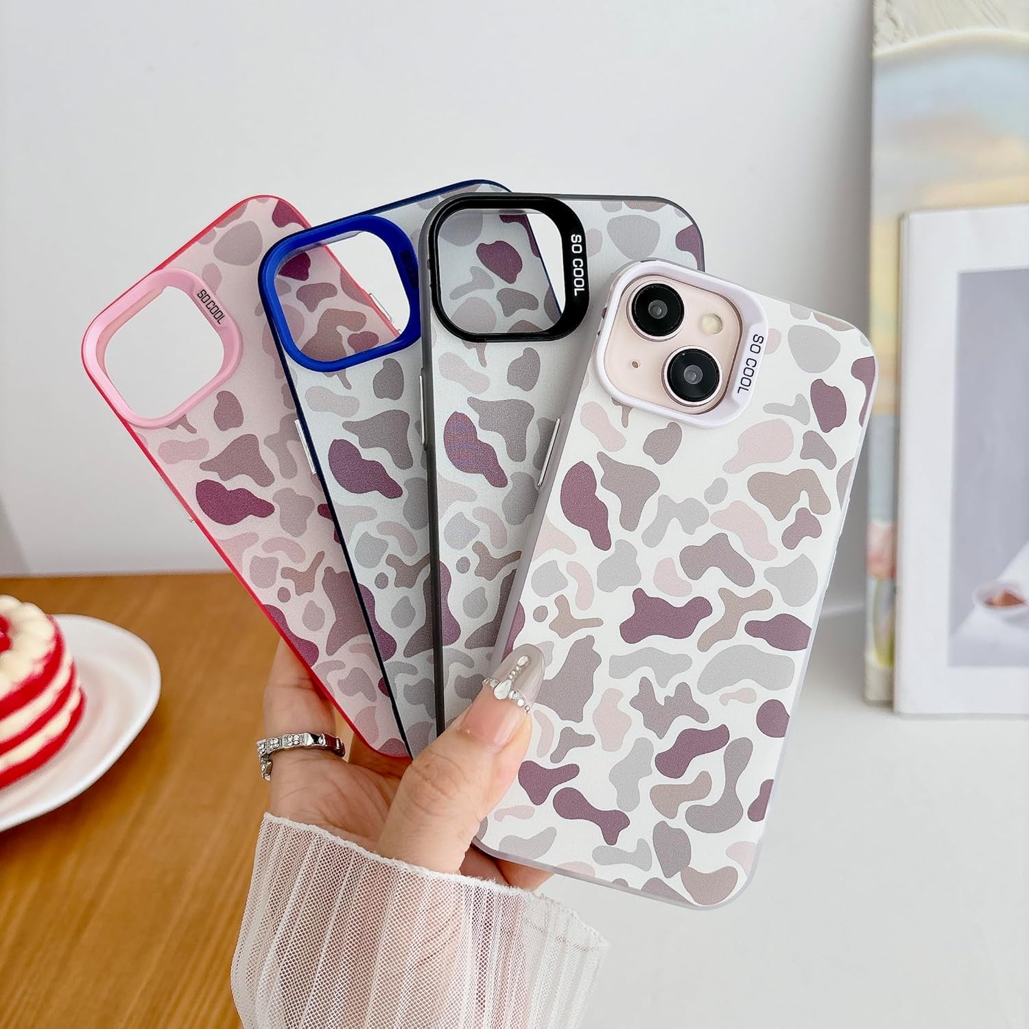 for iPhone 13 Case & iPhone 14 Case, Vintage Camo Pattern Design for Men Boys Teens, Cool Camouflage Shockproof Protective Cover for Girls Women - White