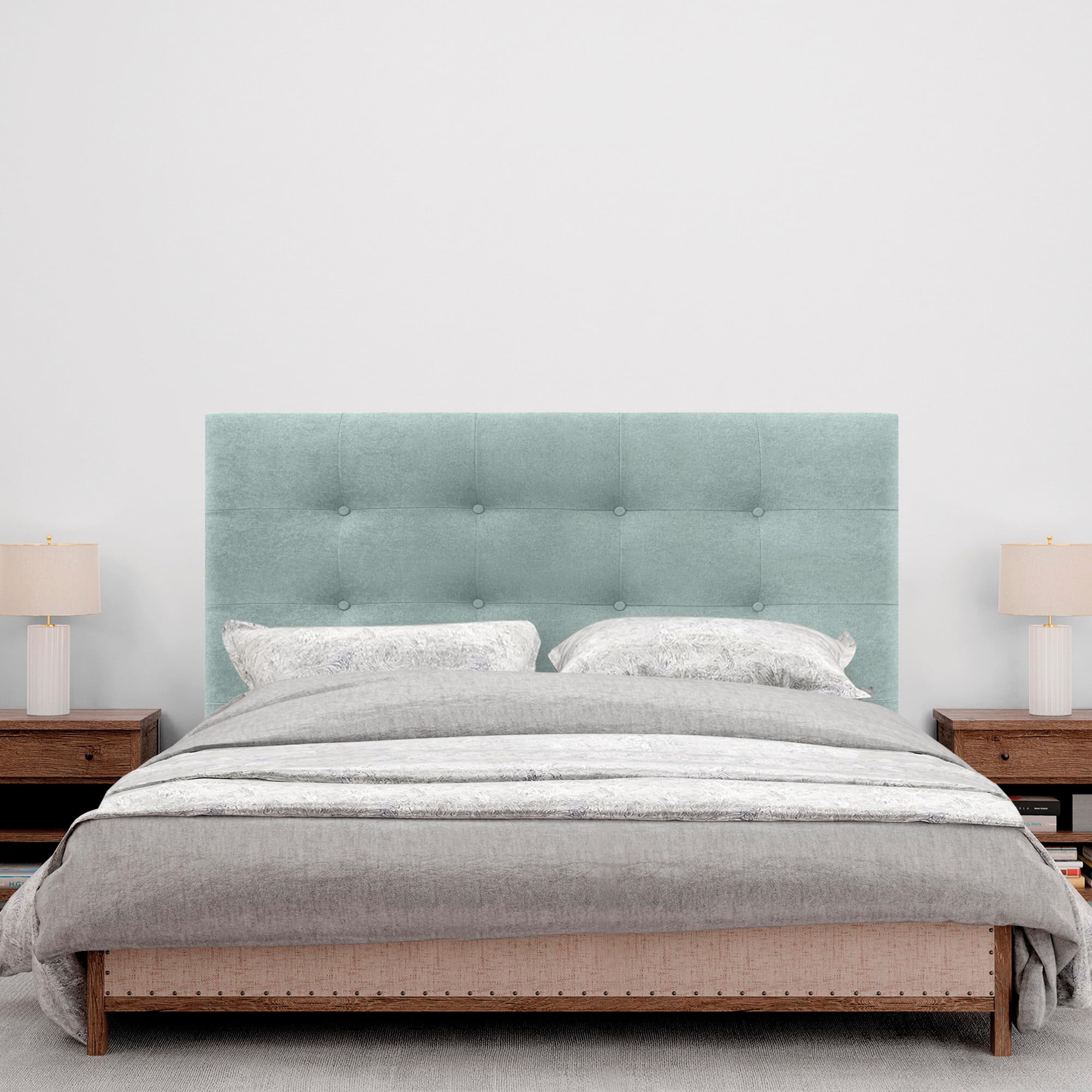 DHOME Testiera Capitonné Fino a Terra Testiera Imbottita 8cm ACUALINE in Tessuto e Similpelle per Letto Camera da Letto (135x120cm (120/135), Tessuto Verde Acqua)