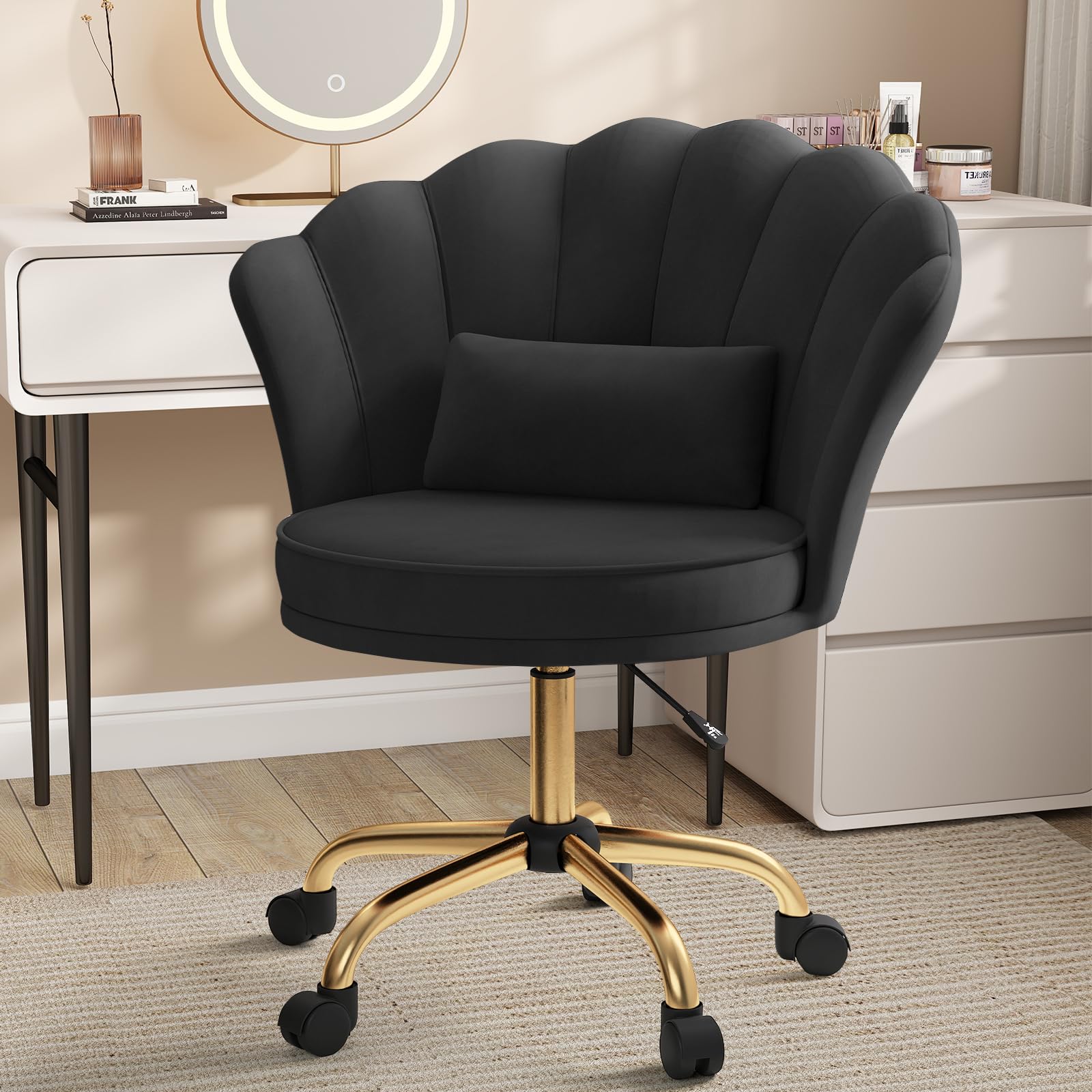 Aivermeil Vanity Swivel Chair with Cushion, Adjustable Height, Black